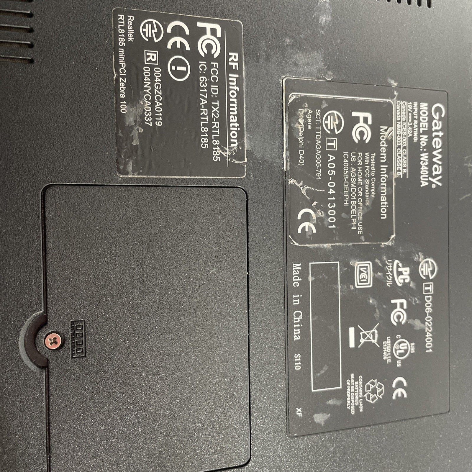 Gateway W340UA AMD Turion 64 X2 TL-50 1600MHz – Needs RAM