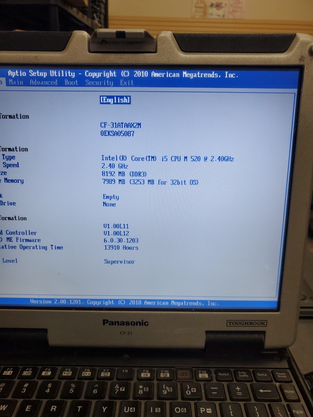 Panasonic Toughbook CF-31 MK-1 i5 520M @ 2.40GHz 8GB 13910HRS Diesel