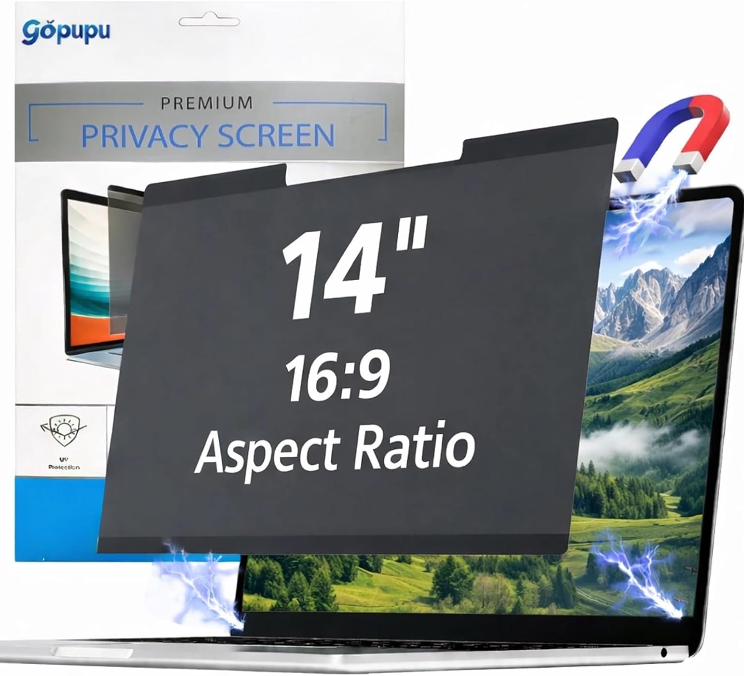 Removable Magnetic Privacy Shield Filter for 14 Inch 16:9 Laptop Screen Protecto