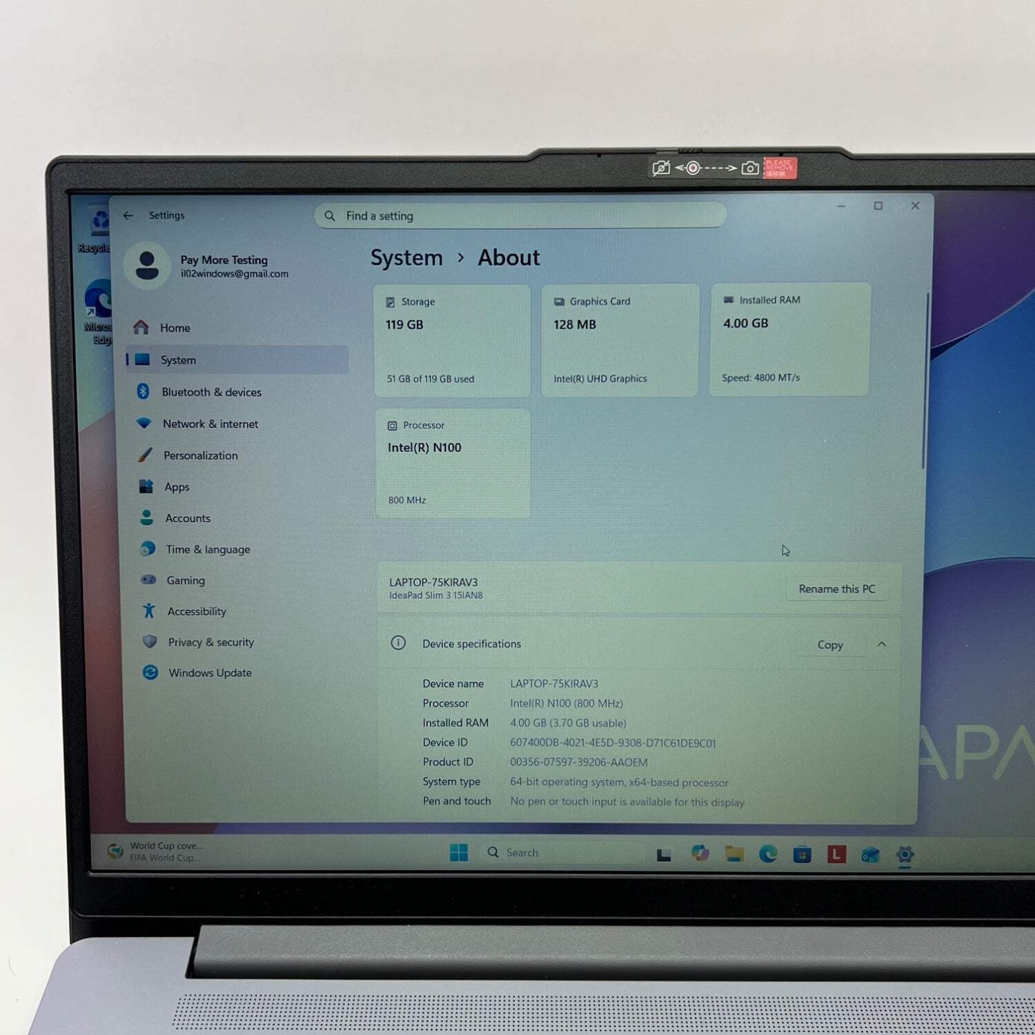 Lenovo IdeaPad Slim 3 15IAN8 15.6″ N100 800MHz 4GB RAM 128GB SSD