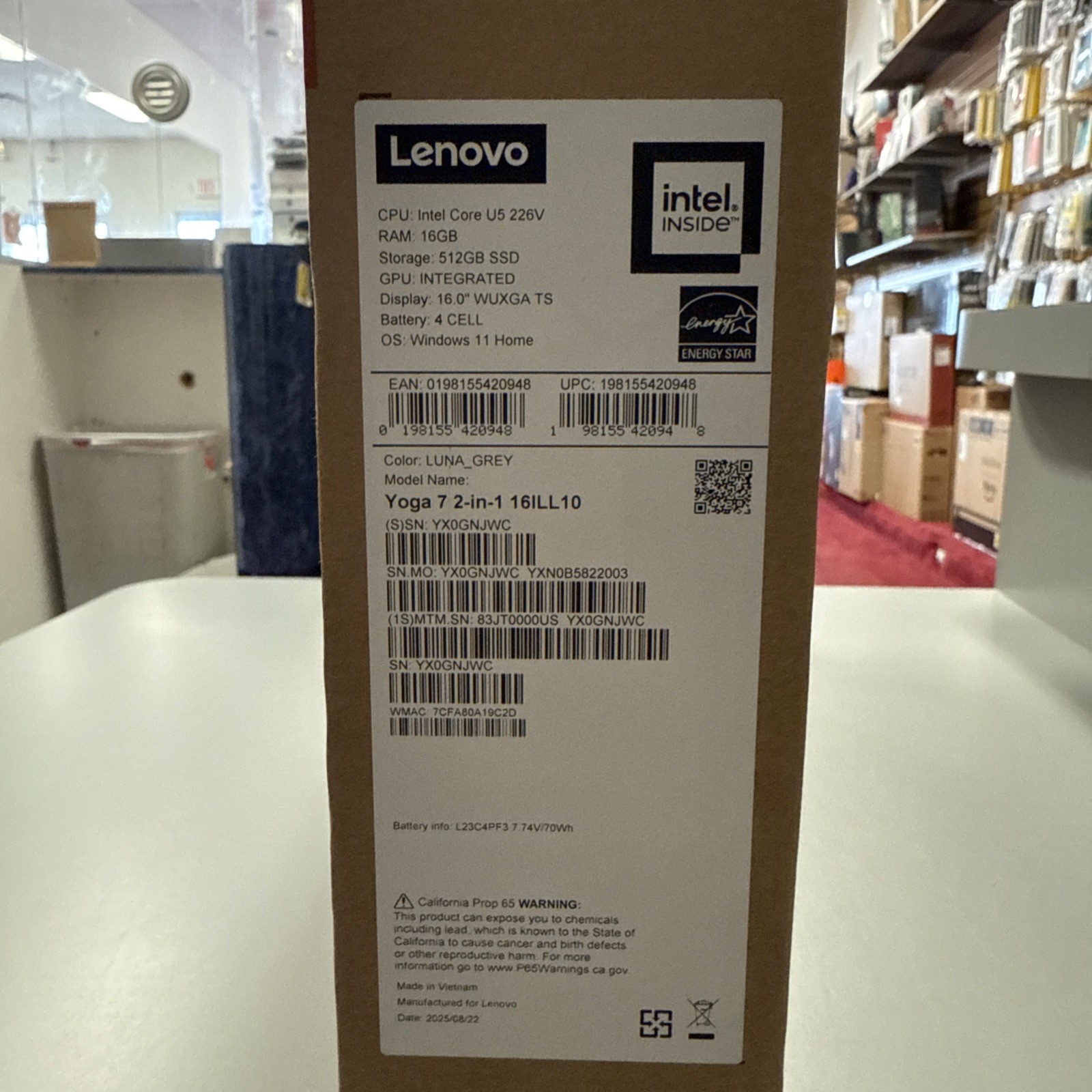 Lenovo Yoga 7i 2-in-1 16″ 2K Touch Ultra 5 226V Copilot+ PC 16GB 512GB Luna Grey