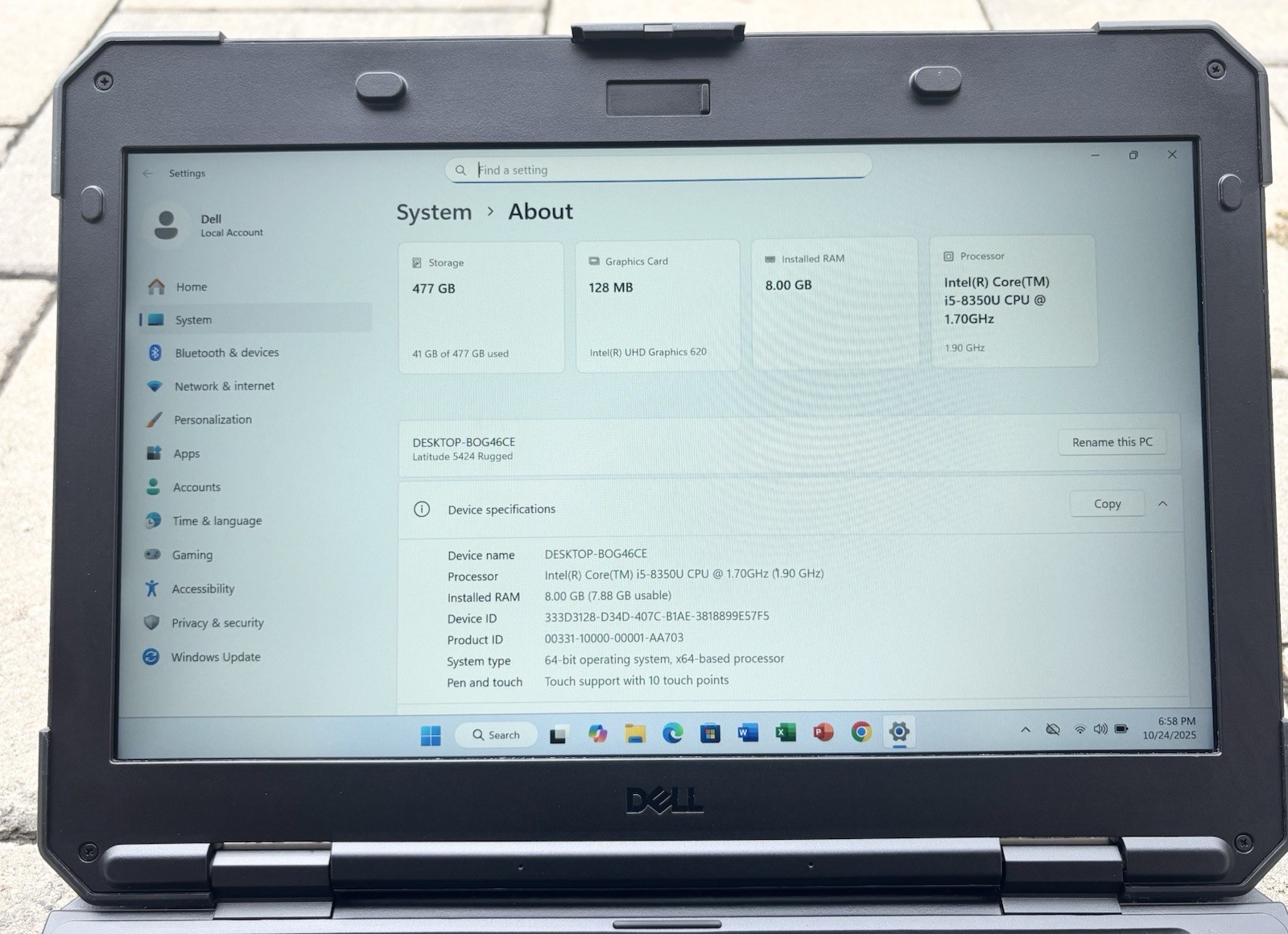 Dell Latitude 5424 Rugged Toughbook i5-8350U 1.70GHz 8GB 512GB Win 11 Pro Touch