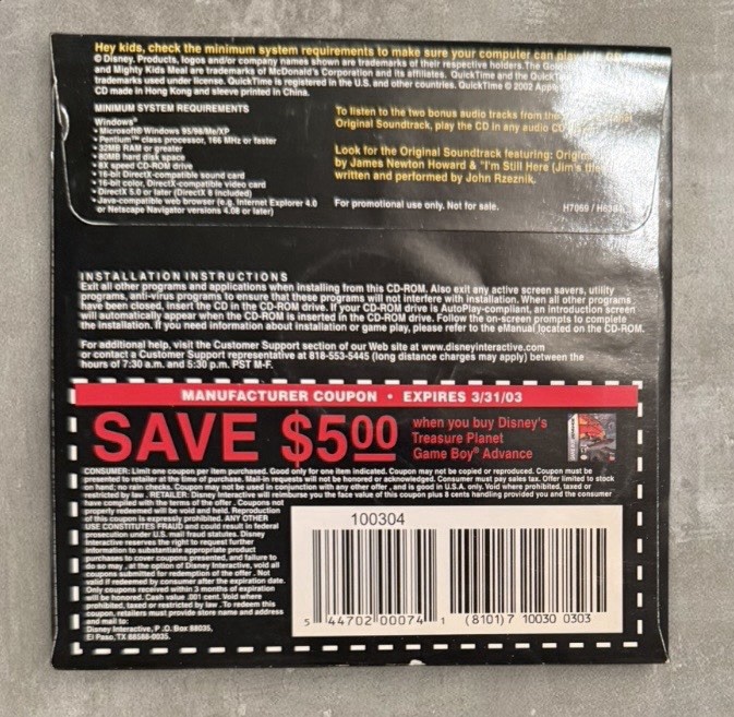 Disney’s Treasure Planet Etherium Rescue Promo 2002 CD-ROM For PC Windows Sealed
