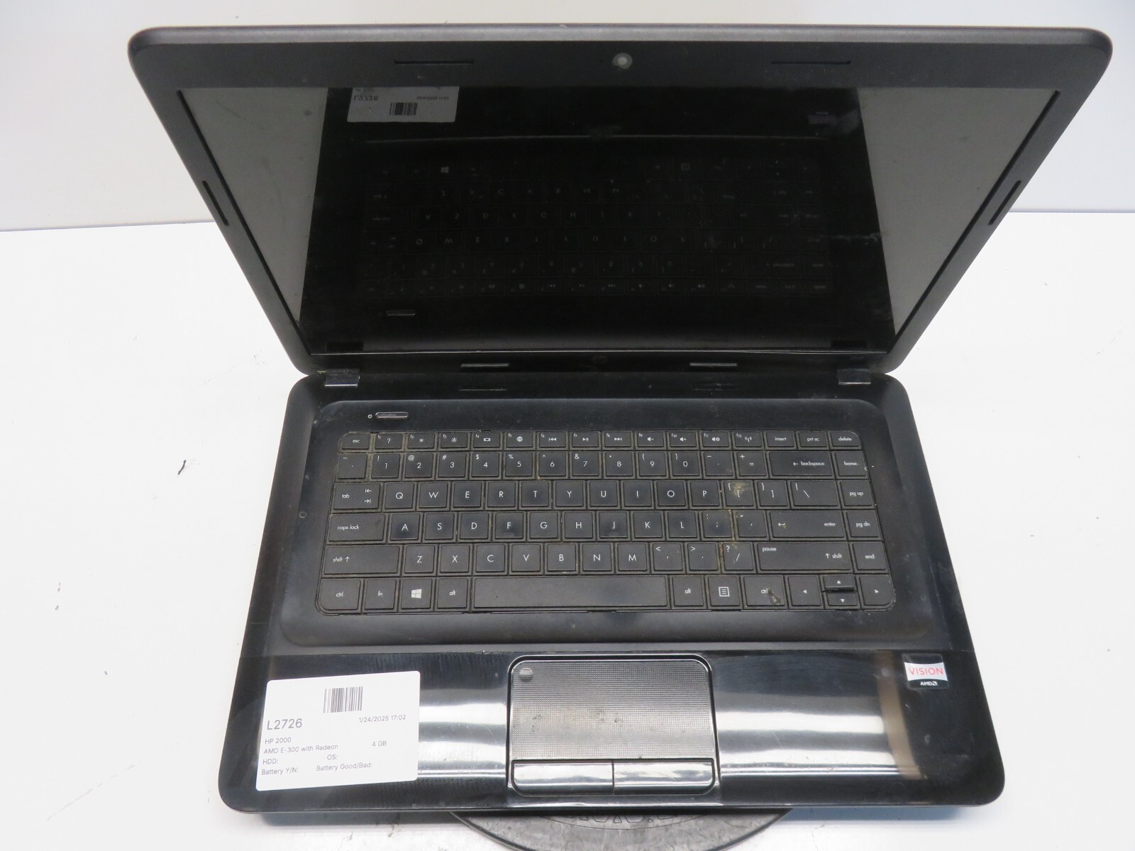 HP 2000 Laptop – AMD E-300 1300MHz 4 GB NO HDD No Batt