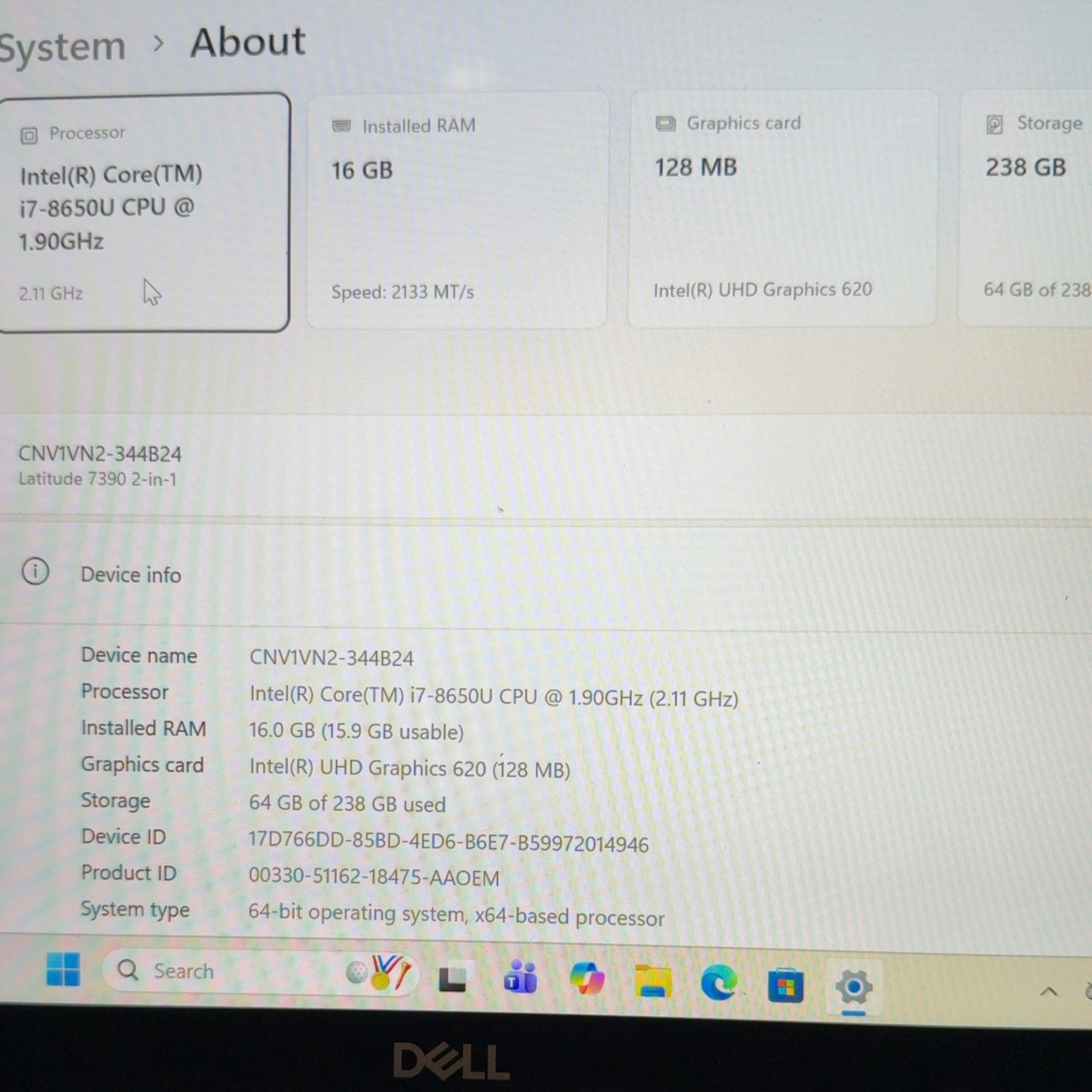 Dell Latitude 7390 2-in-1 FHD Touch 13.3 i7-8650U 16GB RAM 256GB SSD Win 11 Pro