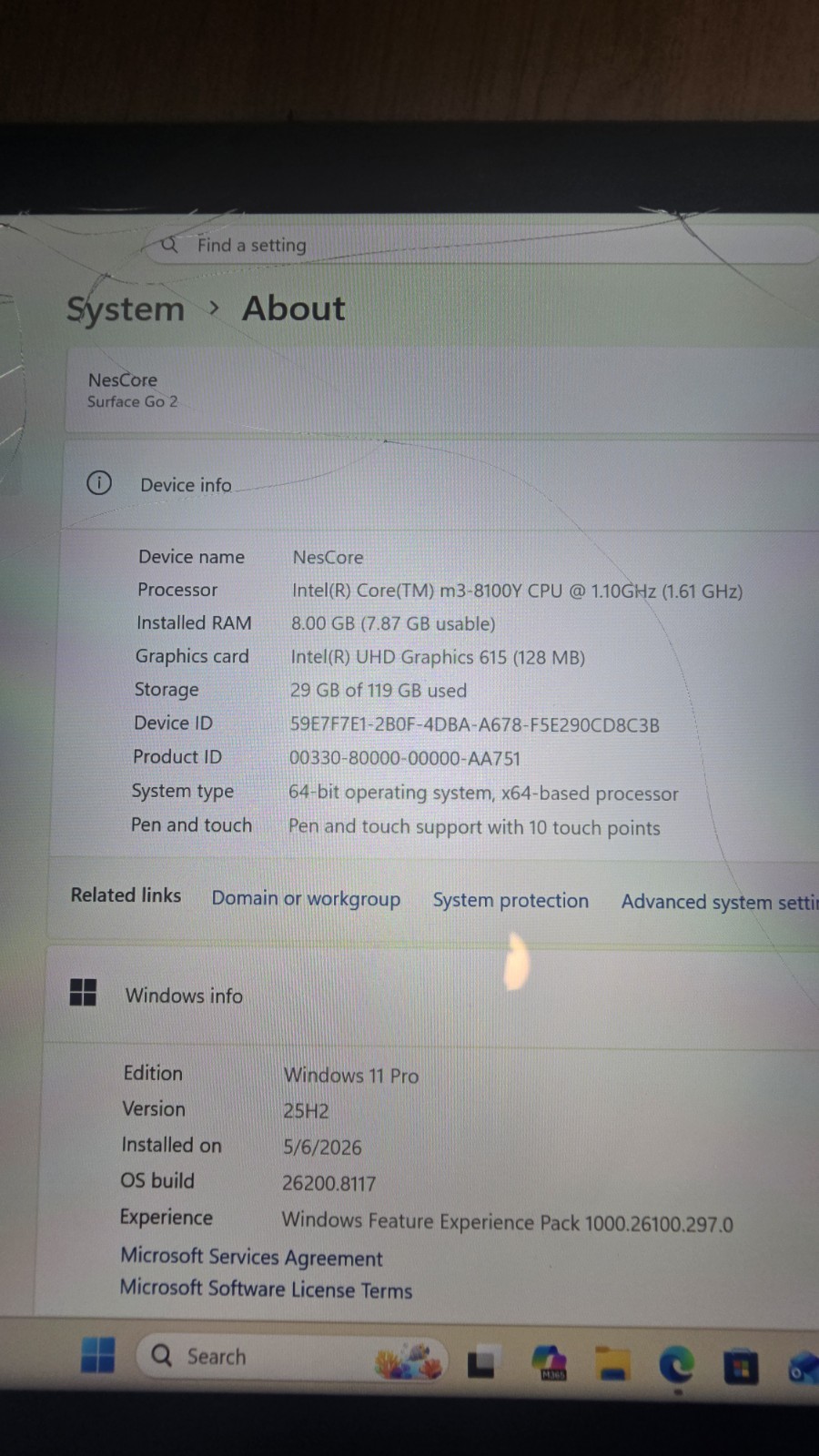 Microsoft Surface Go 2 Intel Core m3-810OY 8GB RAM 128GB SSD WORKS *cracked*