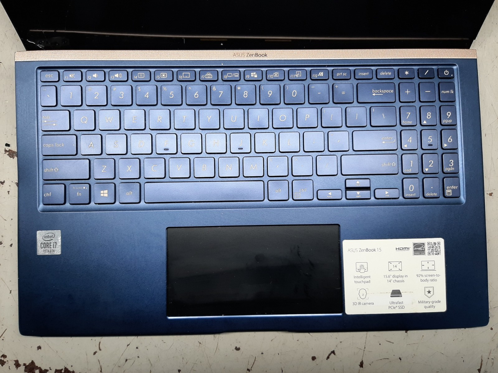 Asus ZenBook 15 15.6″ i7-10510u 16GB RAM No SSD No Battery – FOR PARTS