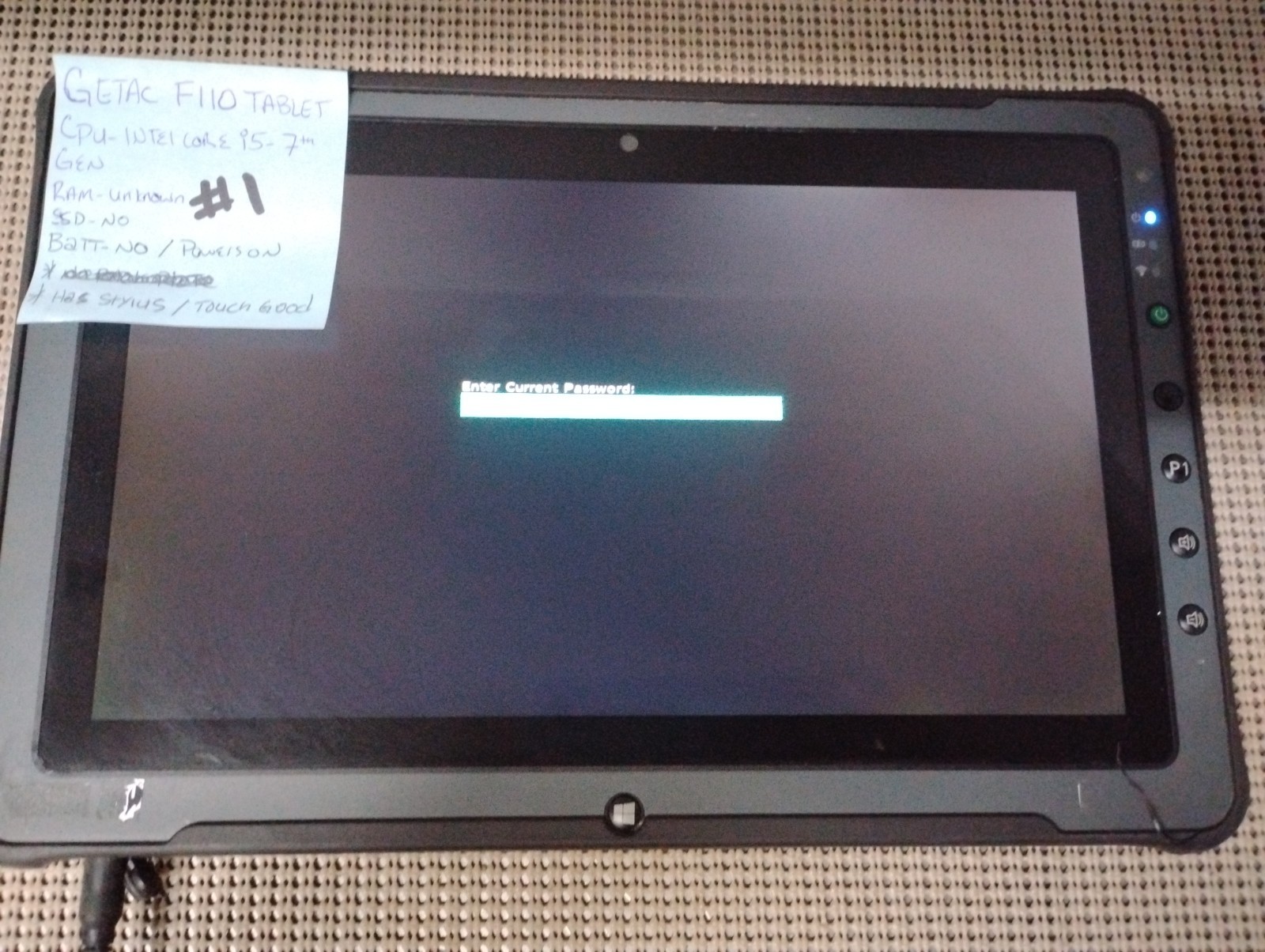 GETAC F110 INTEL CORE I5 7TH GEN 8GB RAM NO HD/BATTERY OR POWER CORD PARTS ONLY