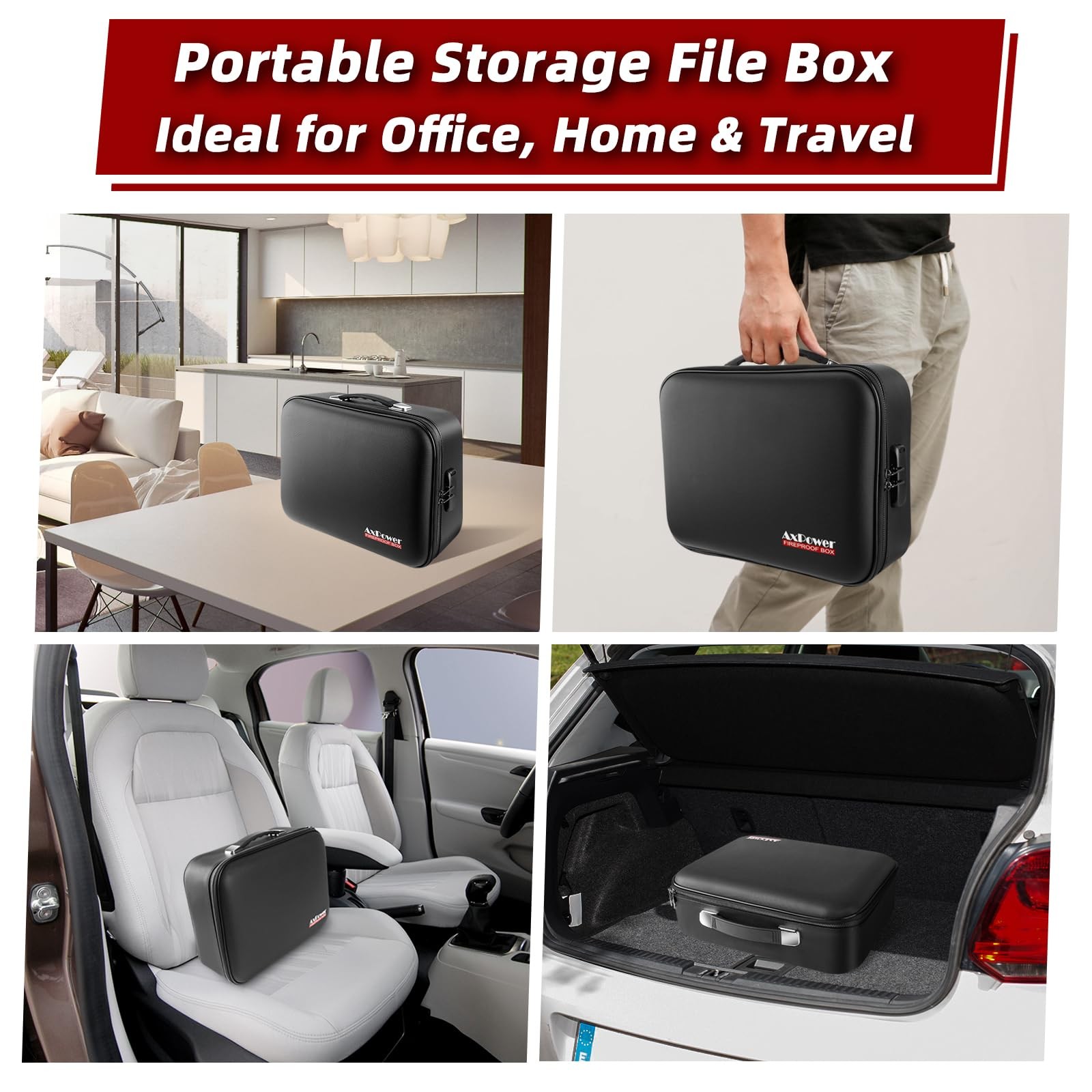 Fireproof Document Box Hard Case w/ Lock, Multi-Layer Fire Water Resistant Safe