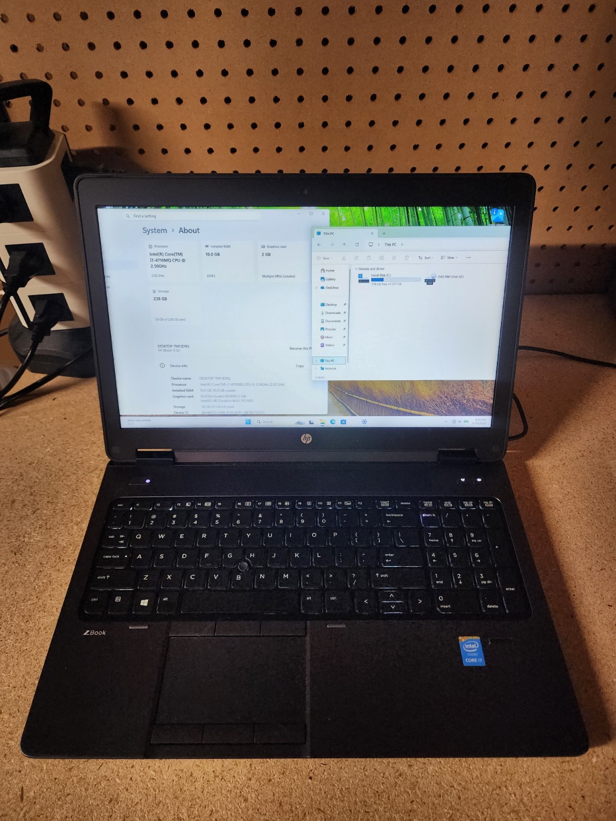 HP ZBook 15 G2 i7-4710MQ 2.5GHz 16GB RAM 256GB SSD Win 11 Pro Quadro K1100M