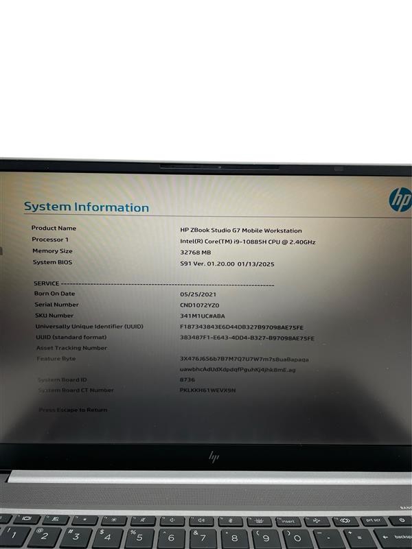 HP ZBOOK STUDIO G7 i9 2.4Ghz 32GB RAM 1TB SSD – Grade D