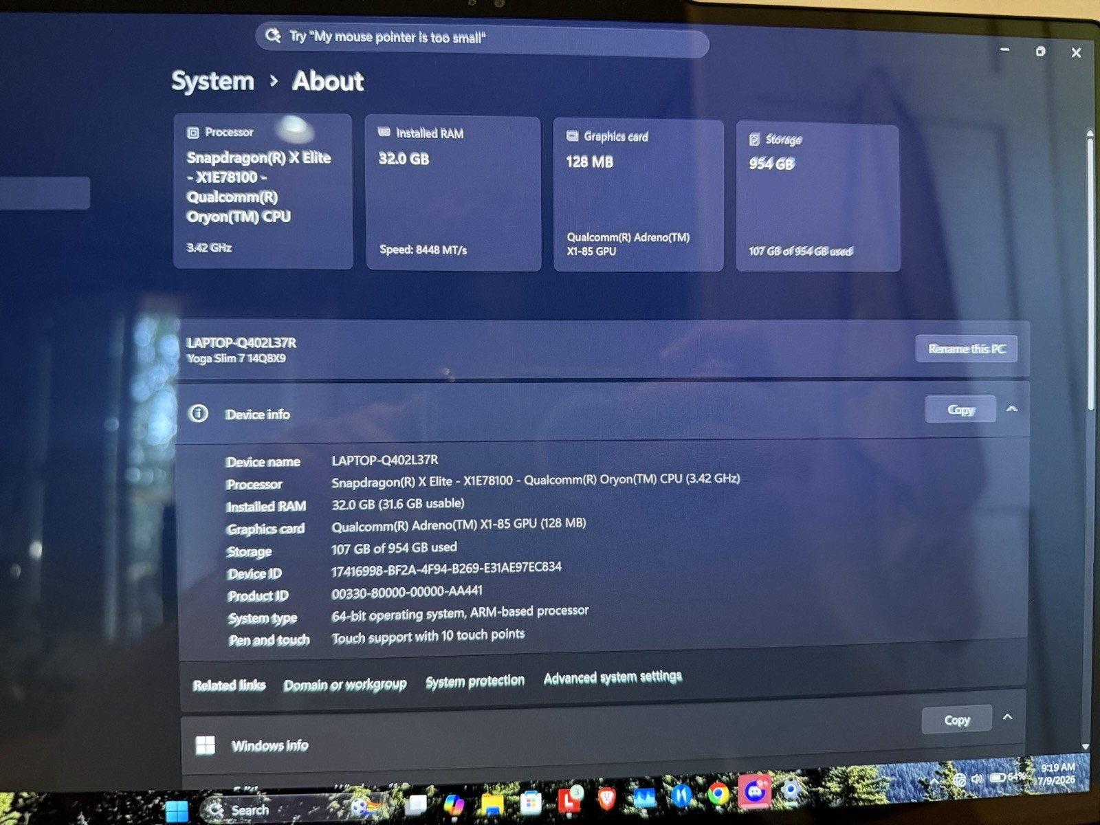 Lenovo Yoga Slim 7x 14.5” OLED Touch 32GB/1tb Snapdragon X Elite Win 11 Pro