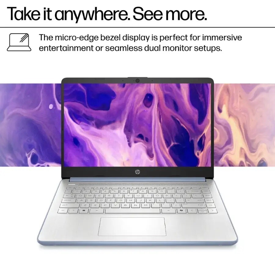 HP 14″ HD Laptop computer，Up To 3.6GHz，Intel Processor N150，Up To 16GB RAM 384GB
