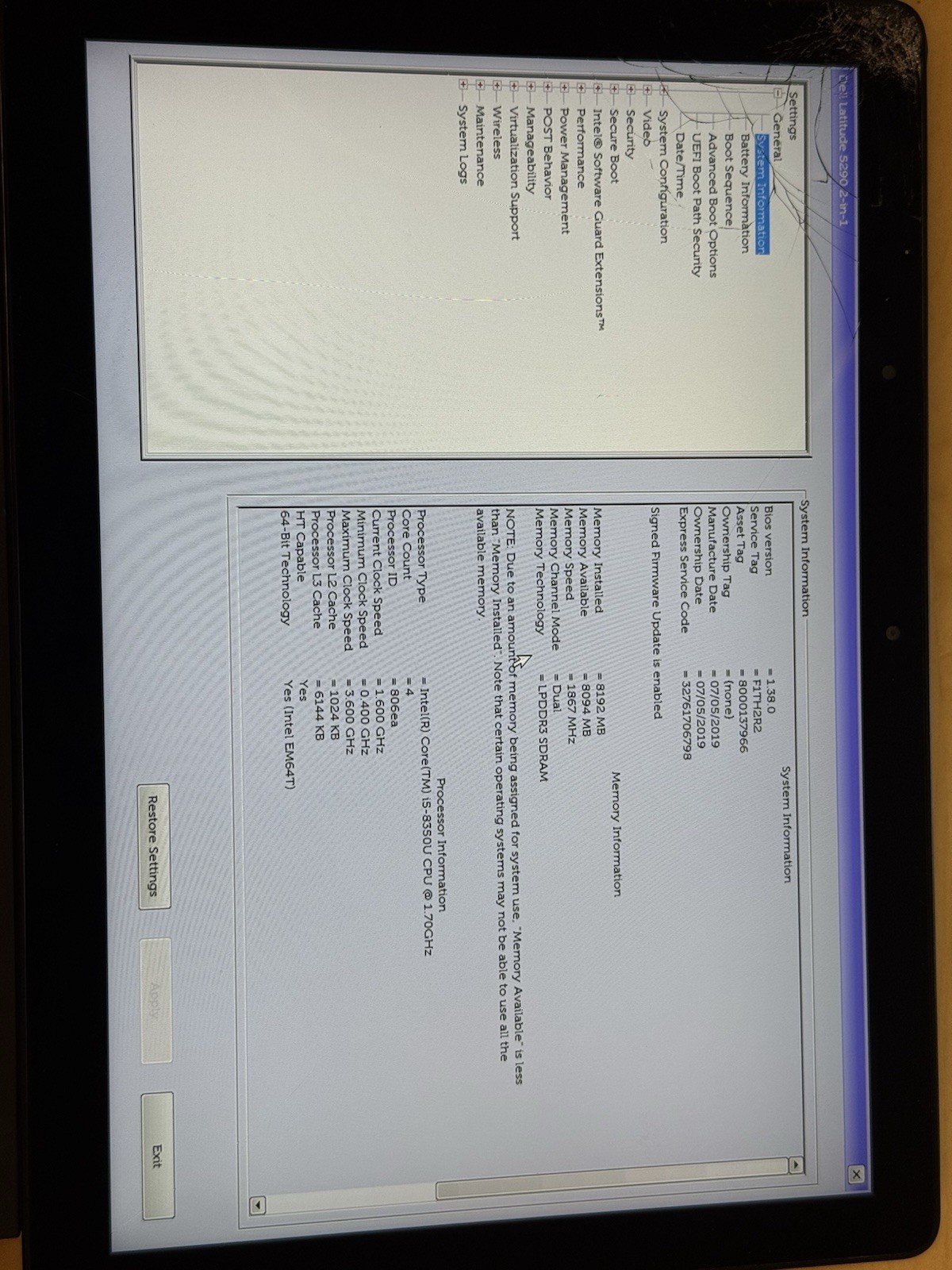 DELL Latitude 5290 2-in-1 Intel Core i5-8350U 1.70GHz 8GB NO SSD * READ*