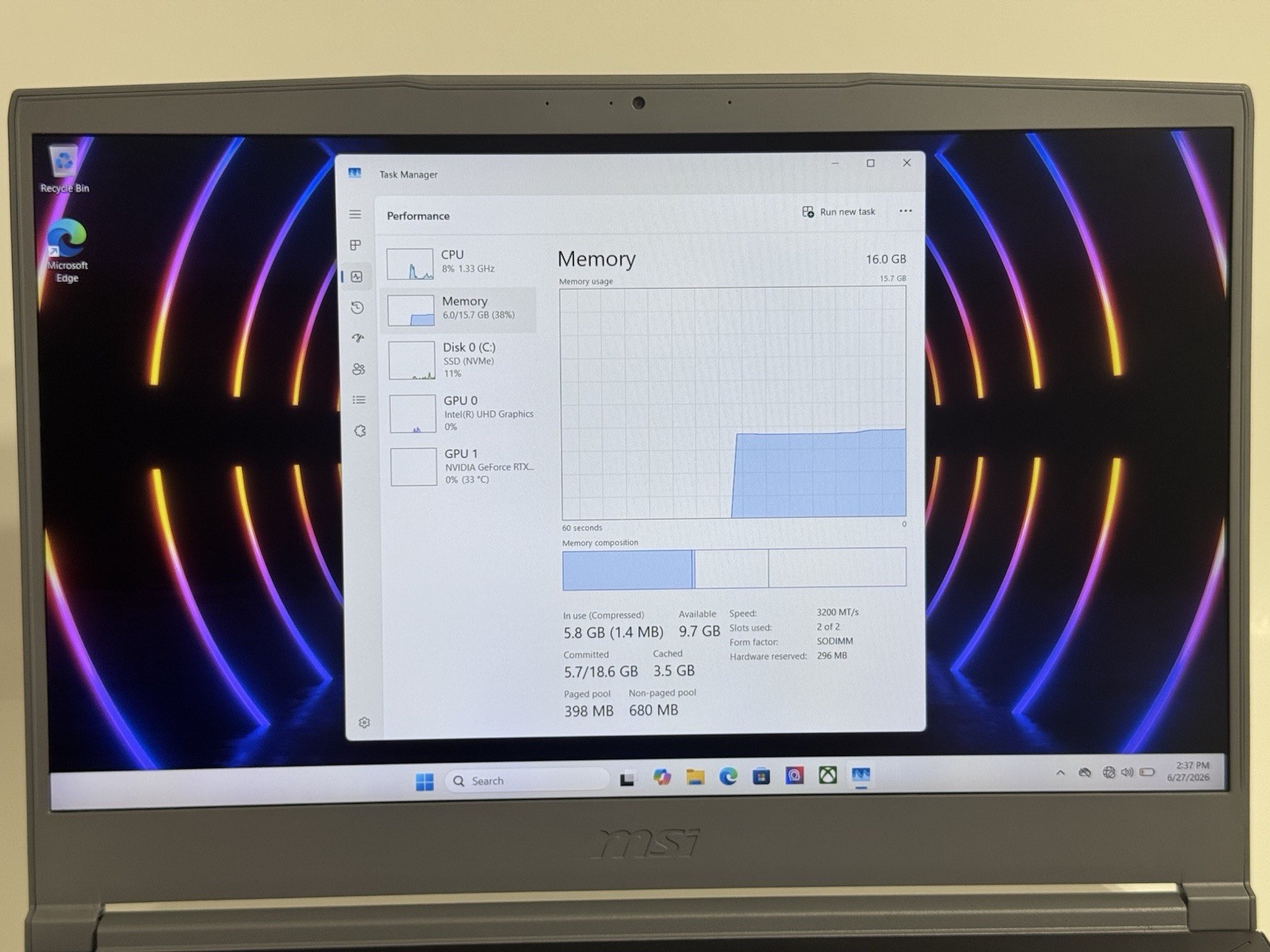 MSI Thin 15 B13UC 15.6″ 144Hz i5-13420H 16GB RAM 512GB SSD GeForce RTX 3050
