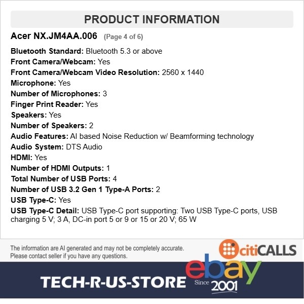 Acer NX.JM4AA.006 Chromebook Plus 714 14″ Touch Ultra 7 155U 32GB 512GB SSD