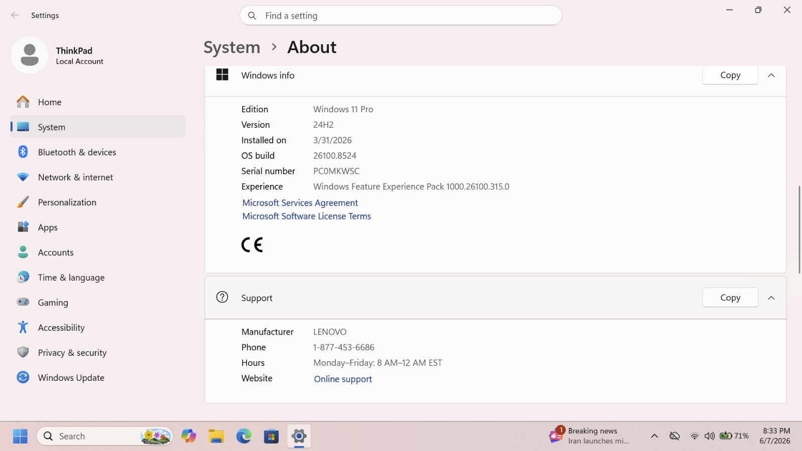 Lenovo Thinkpad T470s (256GB SSD) Intel Core i5-6300U @2.40 Ghz, 8GB Ram Laptop