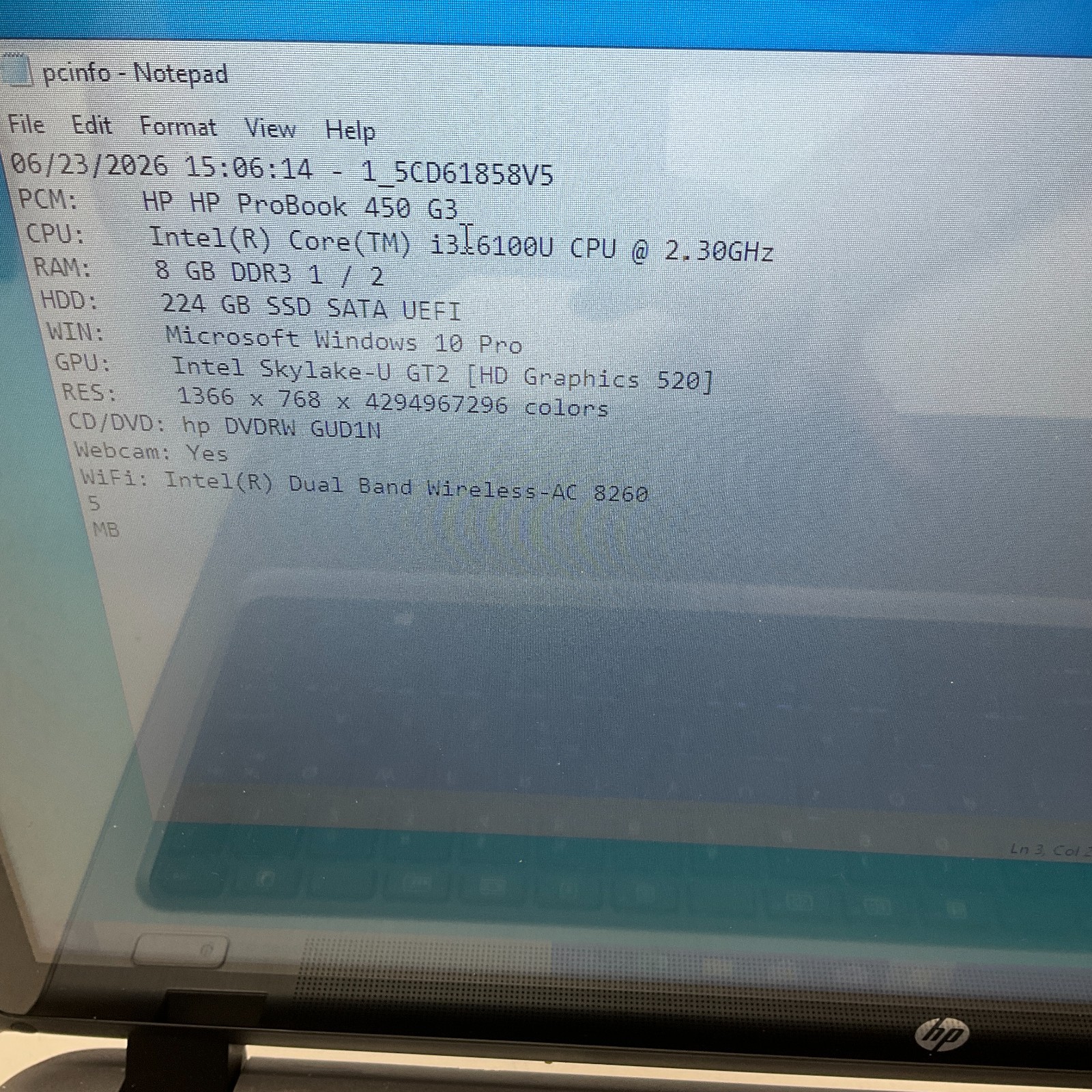 HP ProBook 450 G3 15.6″ i3-6100U @ 2.30 GHz 8GB 240GB SSD Windows 10 Pro Laptop