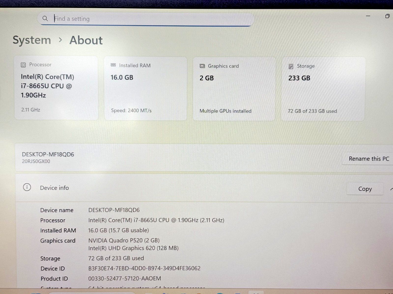 Lenovo ThinkPad P43s Intel i7-8th Gen 1.90GHz 16GB RAM 256GB SSD Windows 11 Pro*