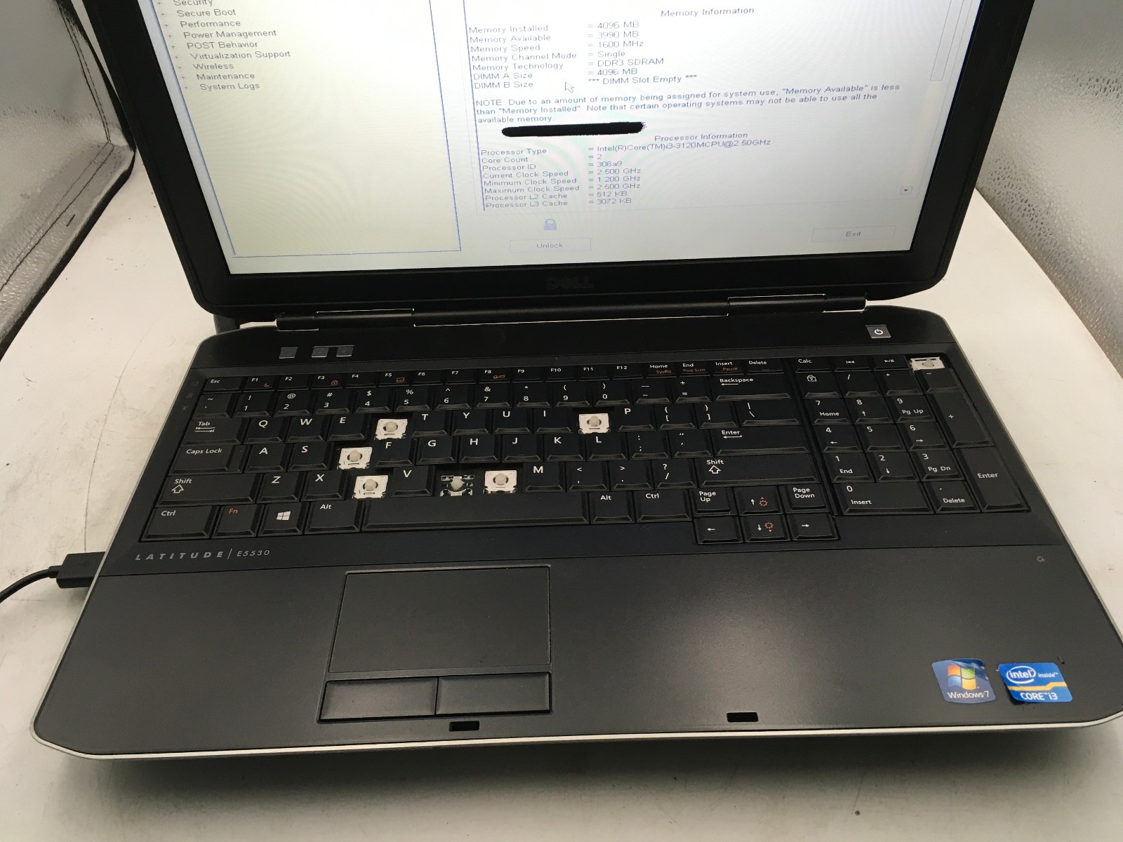 DELL LATITUDE E5530 – BOOTS TO BIOS/LOCKED – INTEL I3 3120M – 4GB RAM – READ -BB