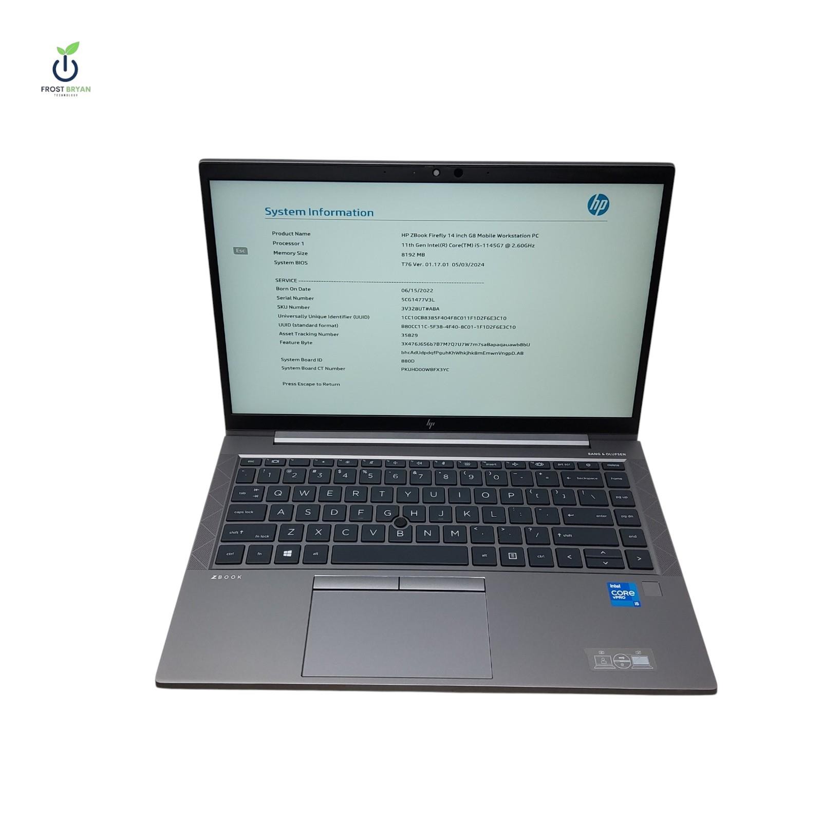 HP ZBOOK FIREFLY G8 Laptop i5-1145G7@2.60GHz 8GB SSD 256GB No OS Grade C [READ]