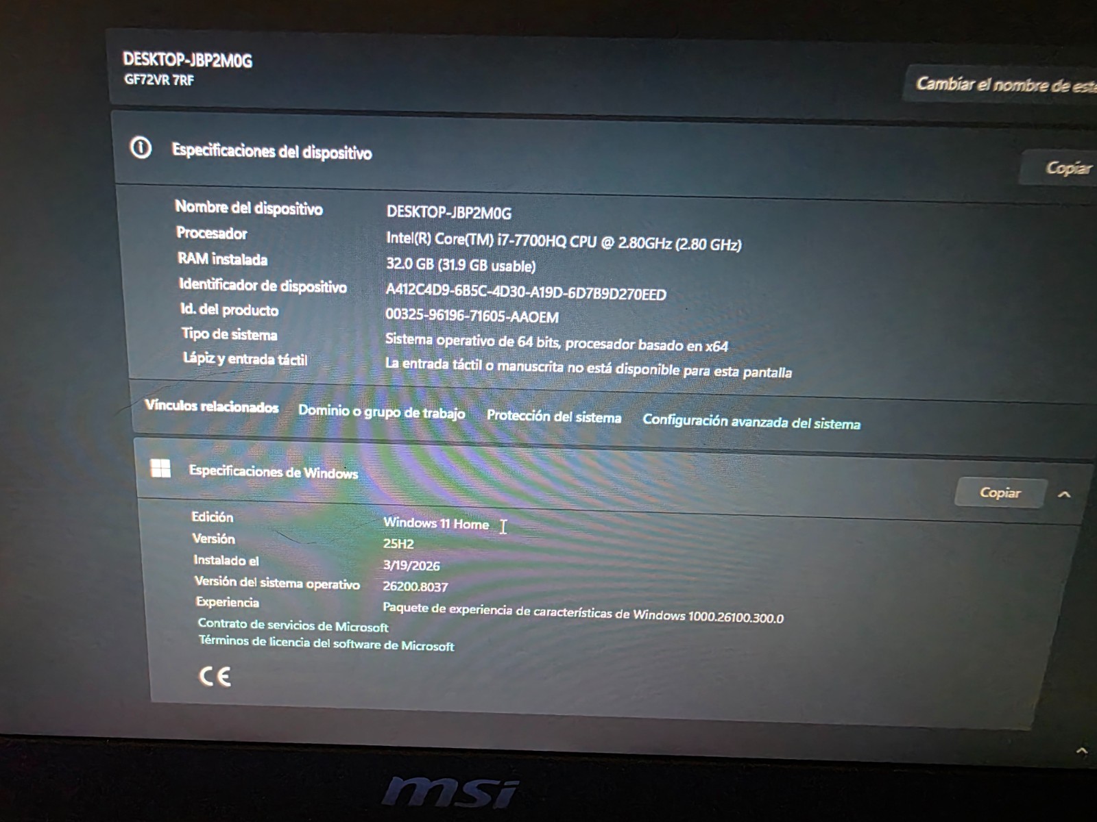 MSI GAMING GF72VR Intel Core i7-7700HQ 32GB 512GB SSD + 1TB HDD NVIDIA GTX 1060