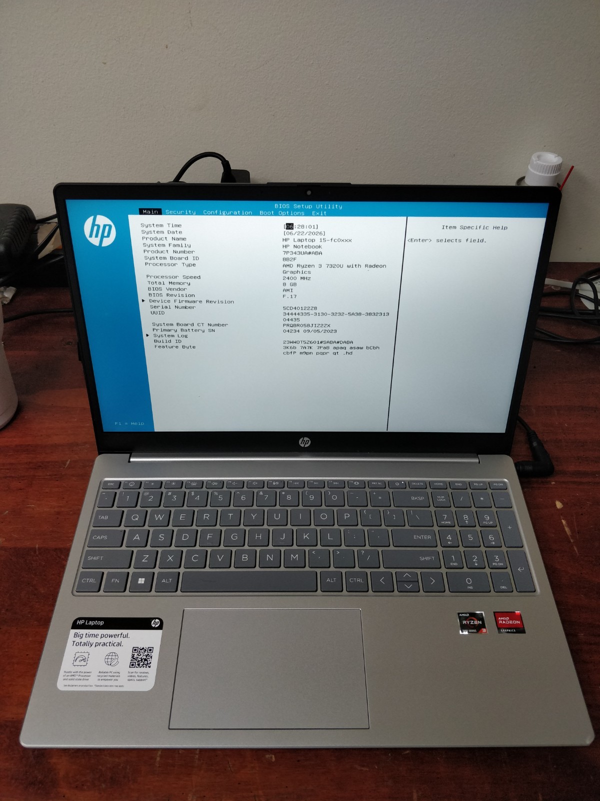 HP 15-FC0081NR AMD RYZEN 3 7320U@2.40GHz 8GB RAM NO DRIVES PARTS 9115