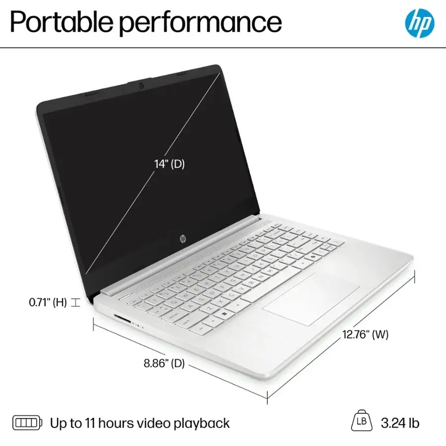 HP 14 inch Student Laptop Intel N150 UPTO 16GB RAM 128eMMC up to 3.6GHz Notebook