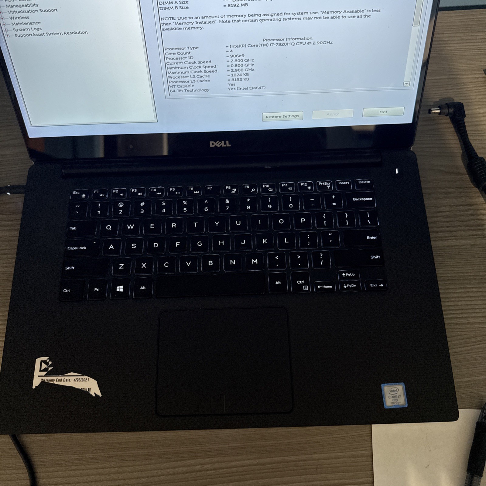 Dell Precision 5520 i7-7820HQ CPU 8GB RAM NO SSD No OS Laptop