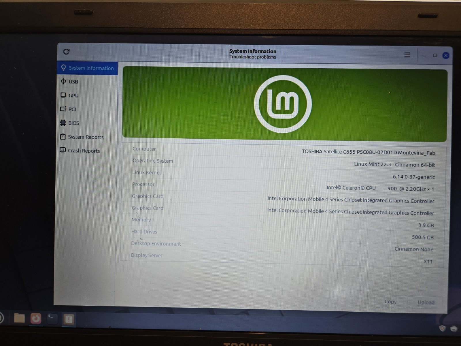 Toshiba Satellite C655-S5049 15.6″ Celeron 4GBRam 500GB Linux Mint Actual Photos