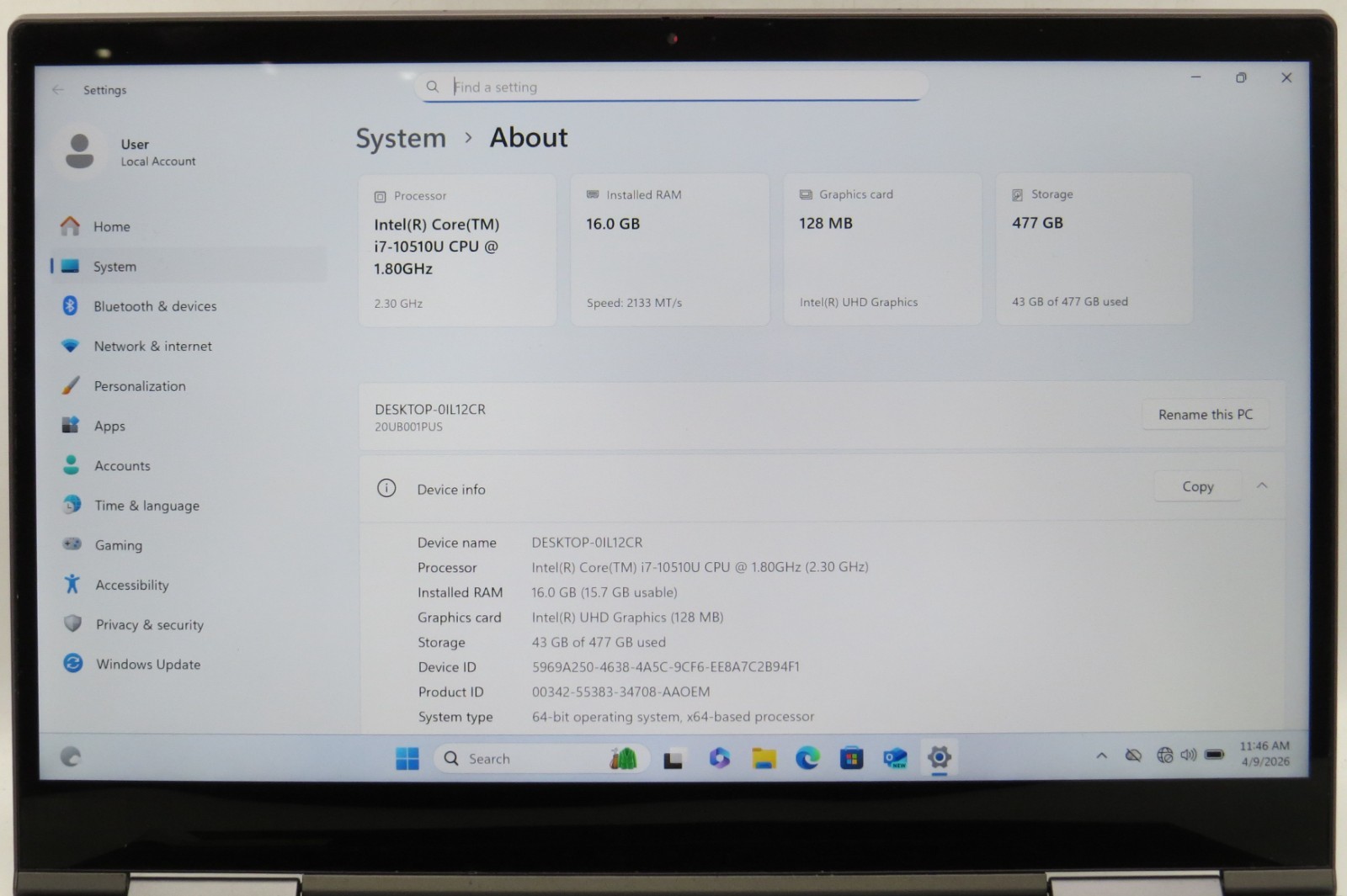 Lenovo ThinkPad X1 Yoga 5 i7-10510U 16GB RAM 512GB M.2 Win11 Pro