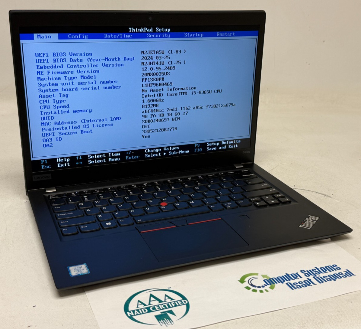 Lenovo ThinkPad T490s 14″ (i5-8365u 1.60GHz – 8GB RAM – 256GB SSD – Win11Home)