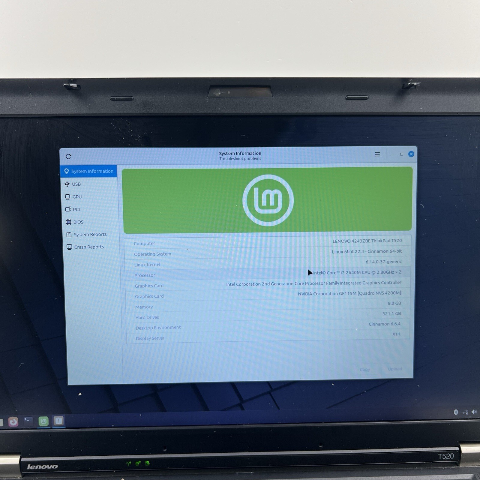 Lenovo ThinkPad T520 Intel i7-2640M 8GB 320GB HDD Linux Mint OS w/ Charger|ELP95