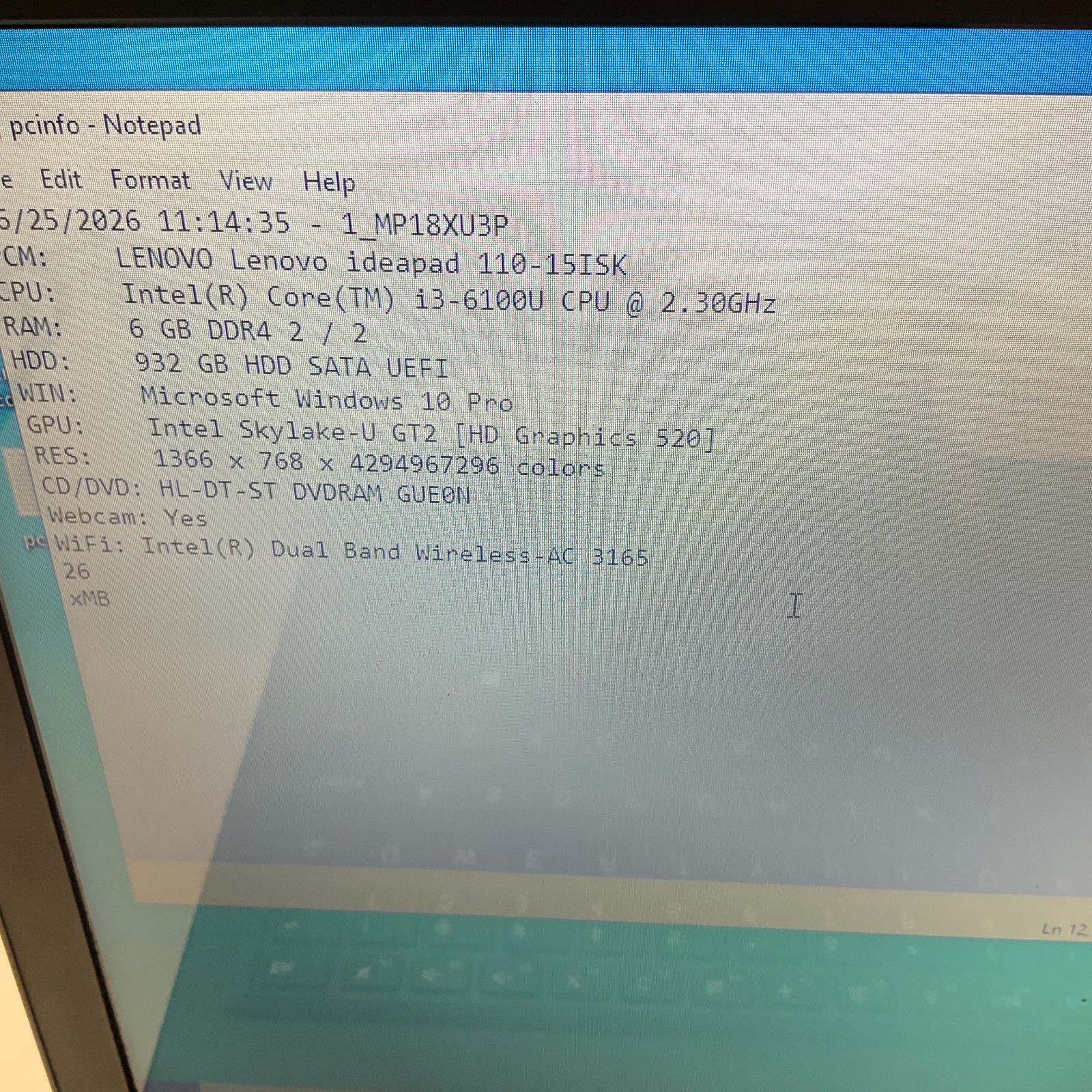 Lenovo IdeaPad 110-15ISK 80UD Quad i3-6100U 2.30GHz 6GB 1TB HDD Windows 10 Pro