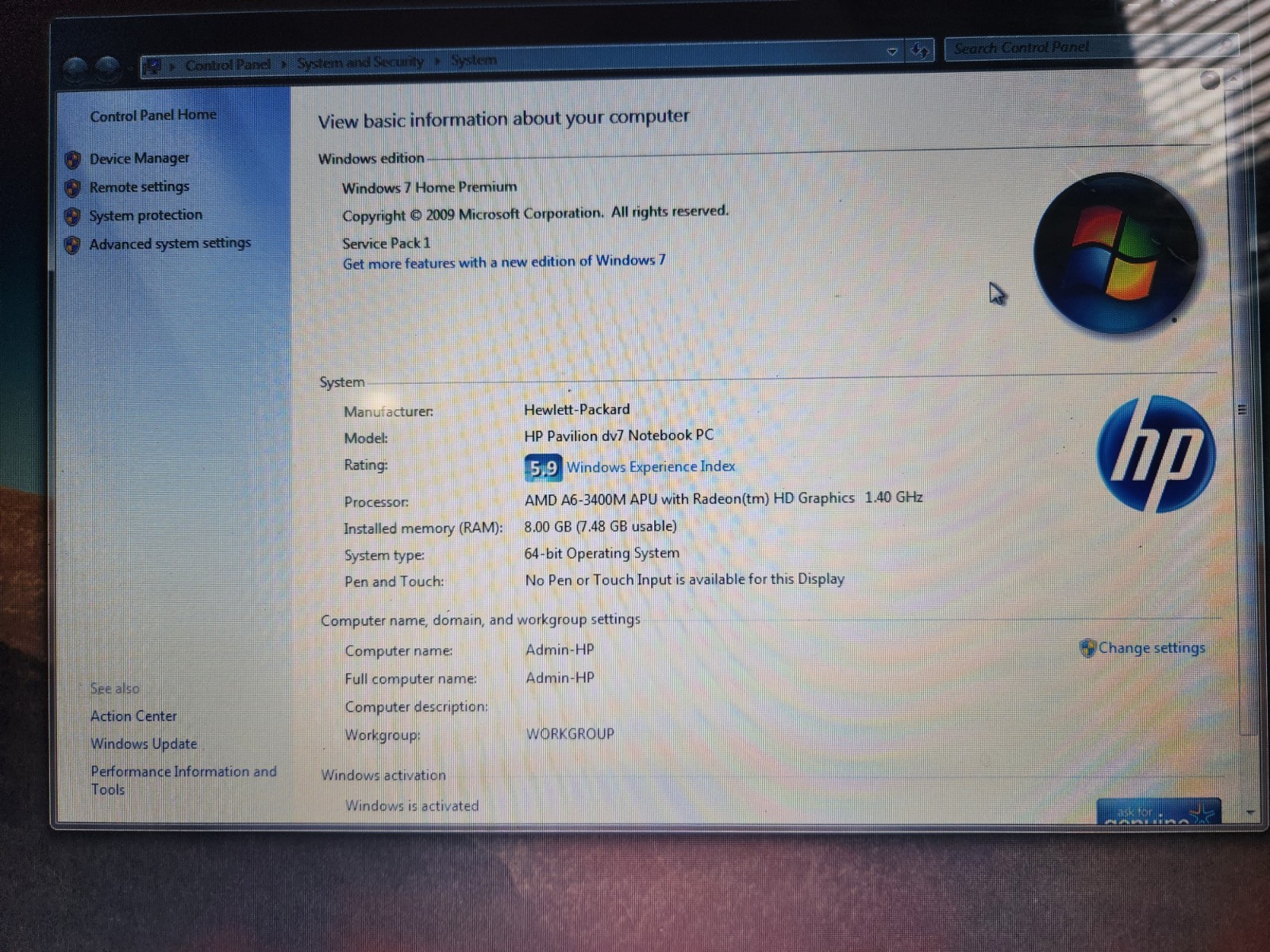 HP Pavilion dv7 Black 17.3″ screen AMD A6 Quad Core 8GB RAM 750GB HDD