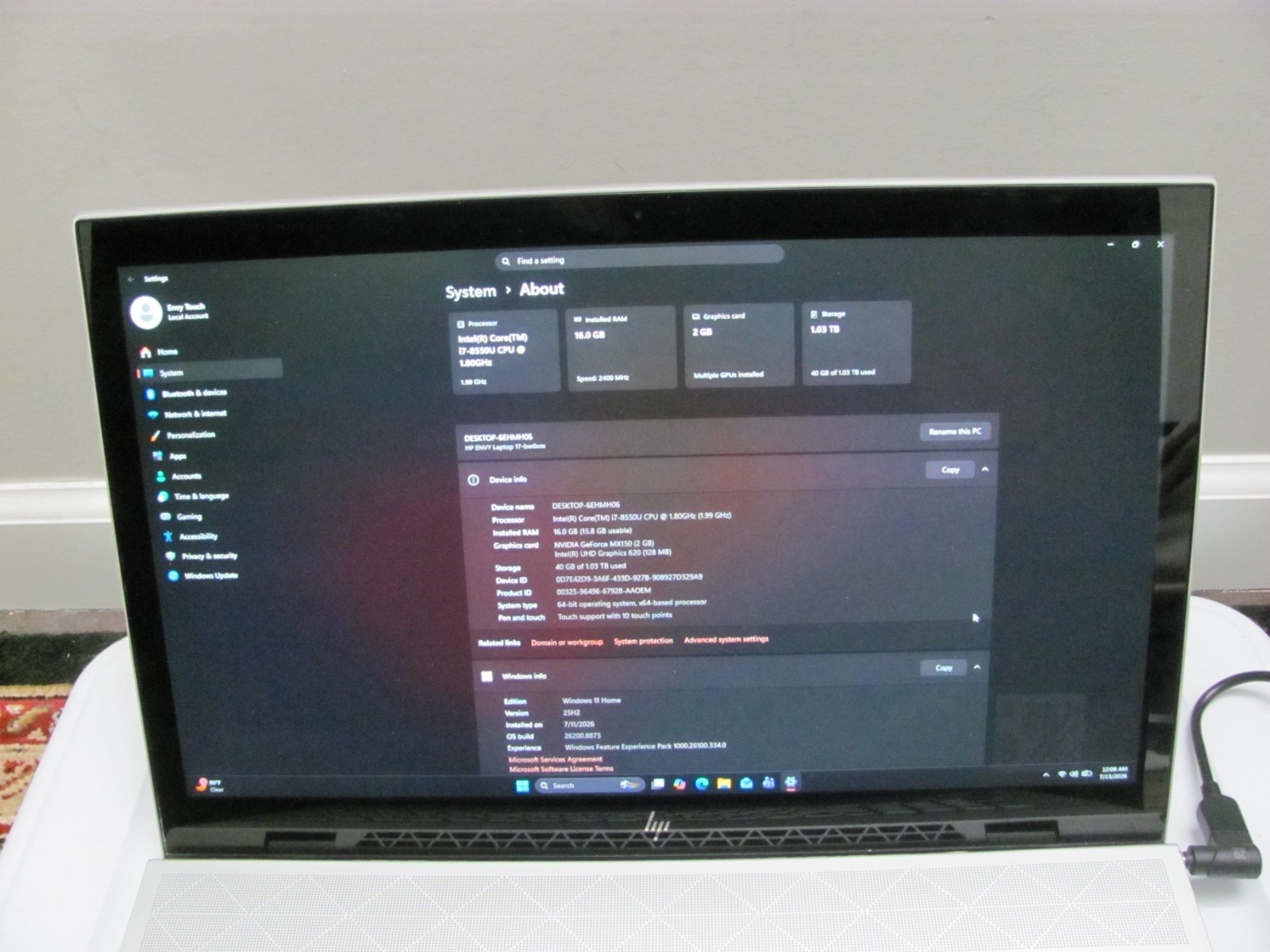HP ENVY TOUCH 17.3 17M-BW0013DX INTEL i7 8TH G 1.80 16GB 128GB &1TB SATA W11 H64