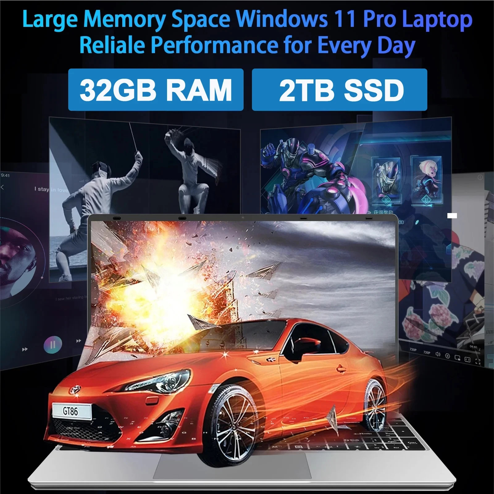 15.6″ Laptop 316/32GB RAM 1-2TB SSD Intel 6500Y Office Windows11 Notebook
