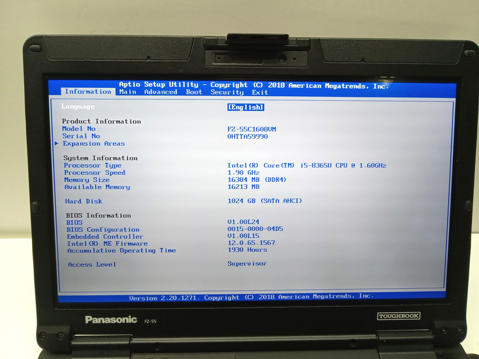 PANASONIC TOUGHBOOK FZ-55 TOUCH FZ-55 16GB-1TB SSD, WEBCAM 4G LTE WIN 10 1930HRS