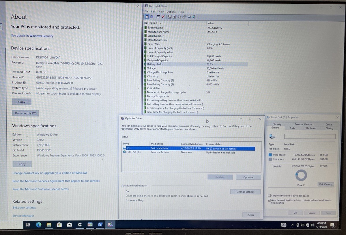 ASUS GL552V Laptop w/ Intel Core i7-6700HQ 2.60 GHZ, 8GB RAM, WIN10 – *READ*