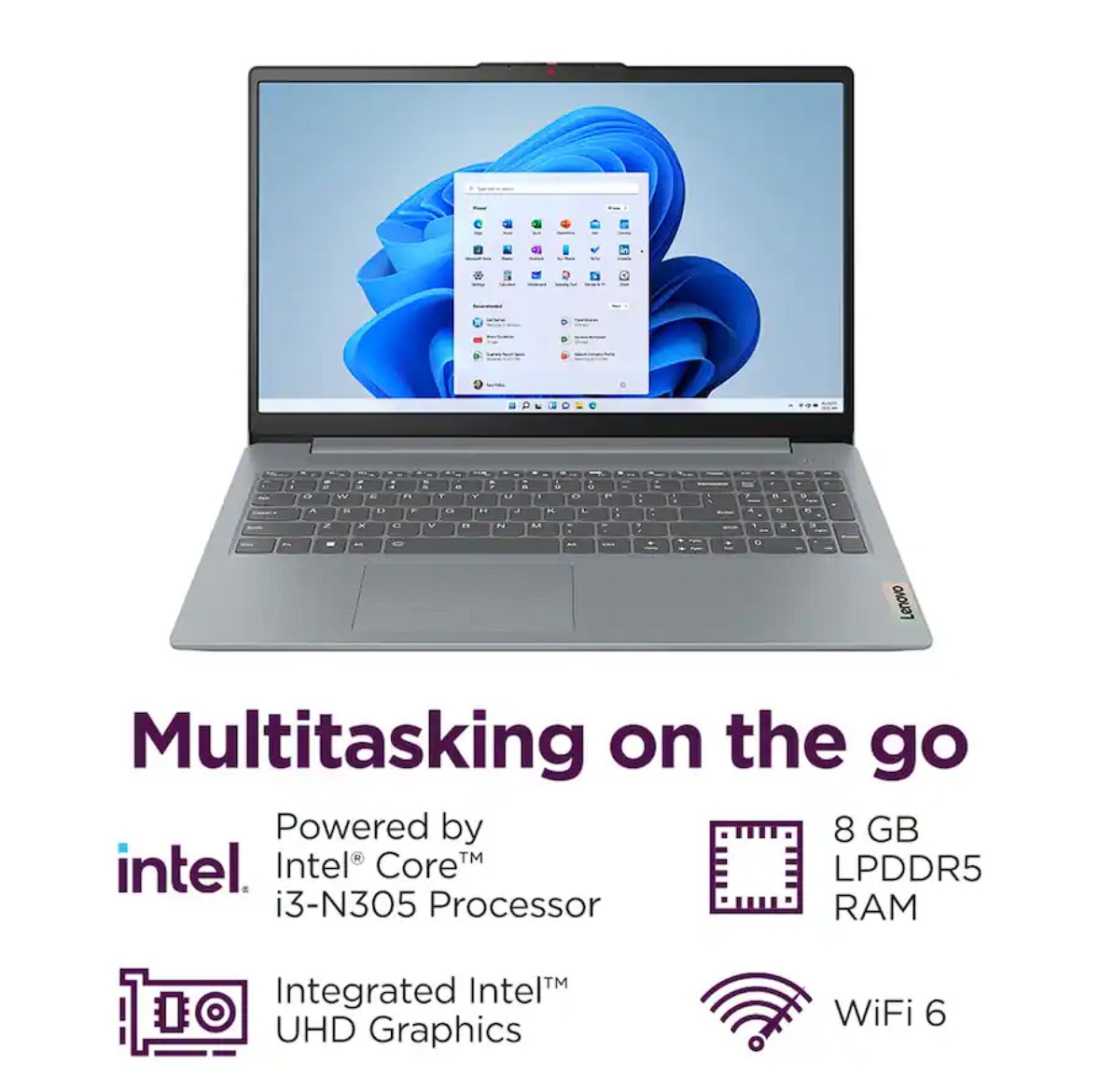 Lenovo IdeaPad Slim 3i 15.6 Full HD Laptop Intel i3-N305 8GB RAM 128GB UFS Win11