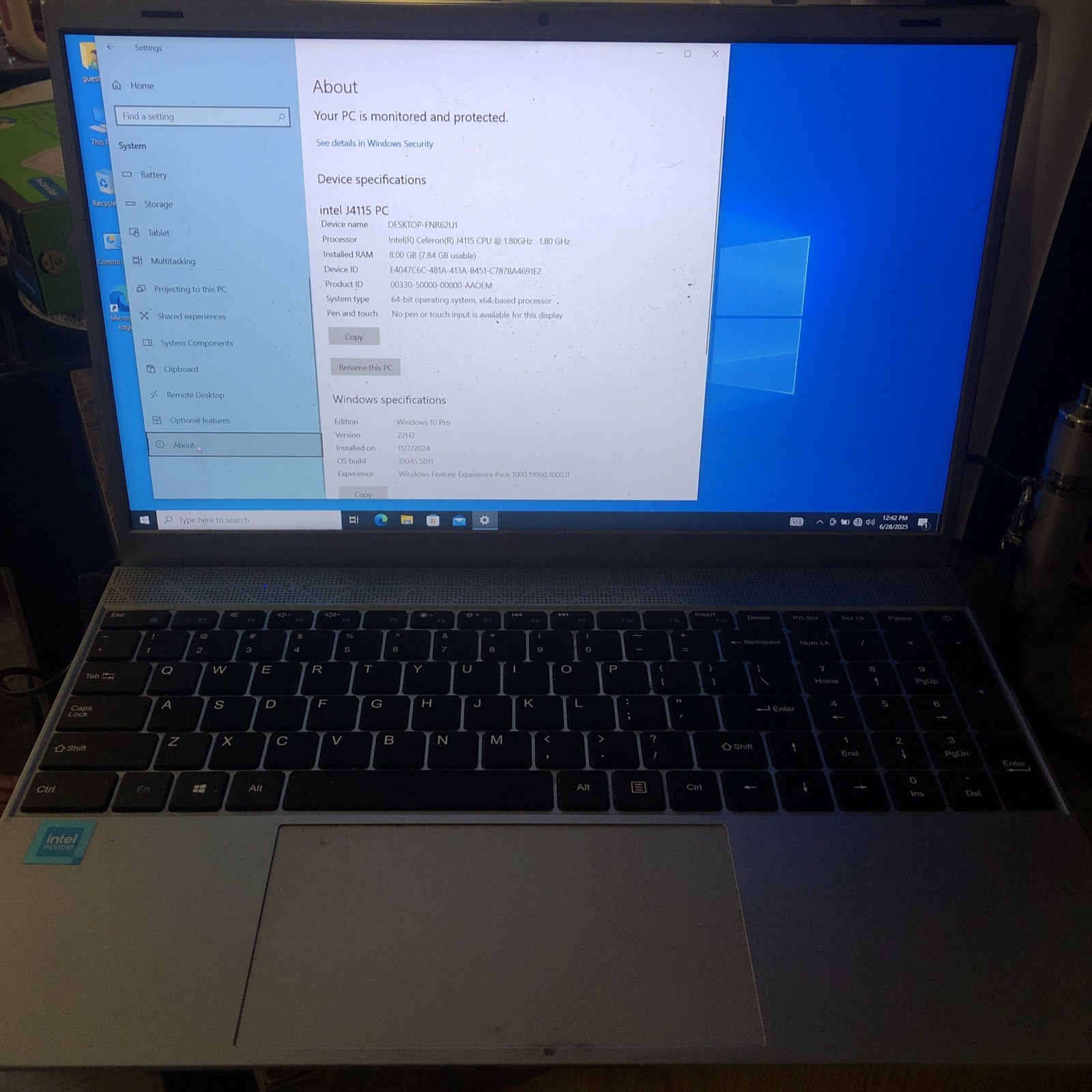 Laptop 13” Windows 10 Pro Intel J4115 Quad Core 8G+237gb 1.80 GHz 2021 Ready