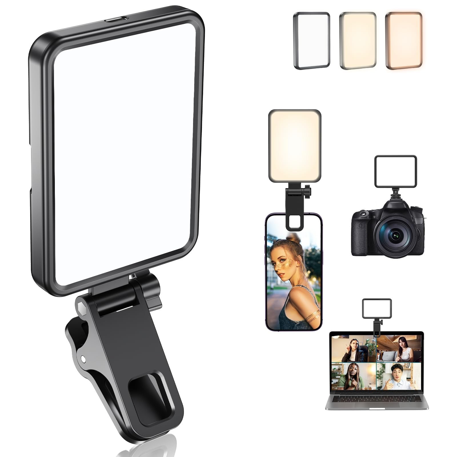 Datarm Rechargeable Soft Selfie Light for Phone, Camera, Laptop, 4-14H Battery P