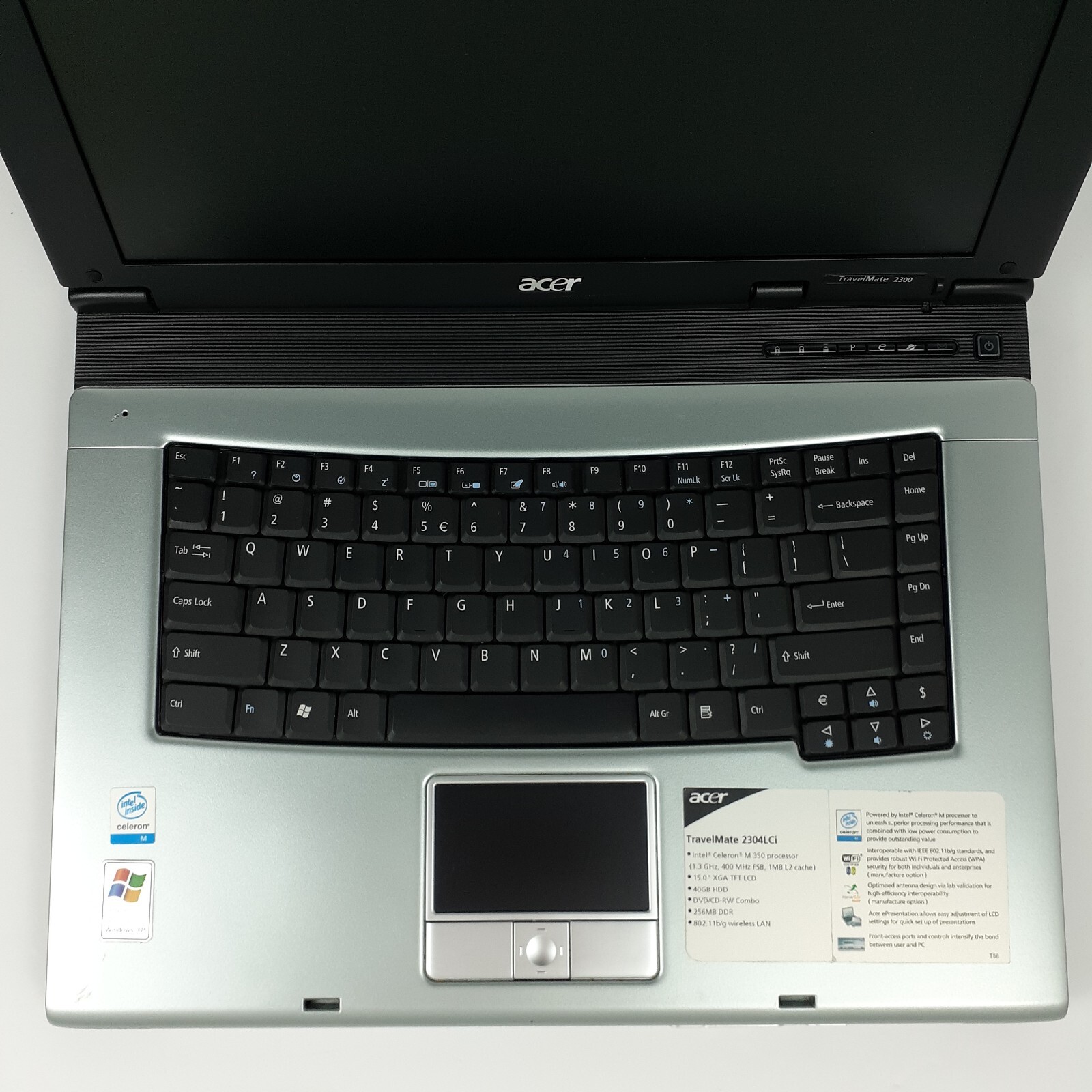 Acer TravelMate 2300 2304LCi 15″ Celeron M 1.3GHz 256MB RAM No HDD Boots To BIOS