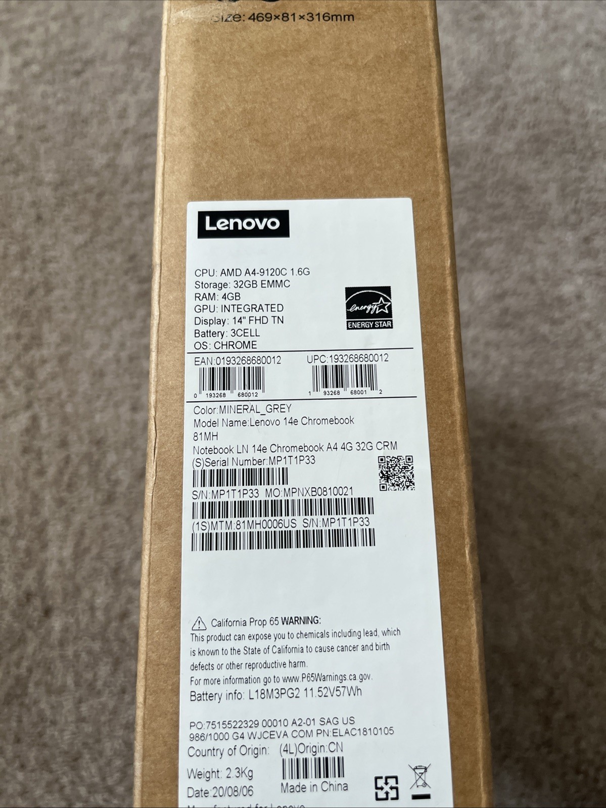 Lenovo 14e Chromebook 14″ AMD A4-9120C 4GB DDR4 32GB eMMC ChromeOS
