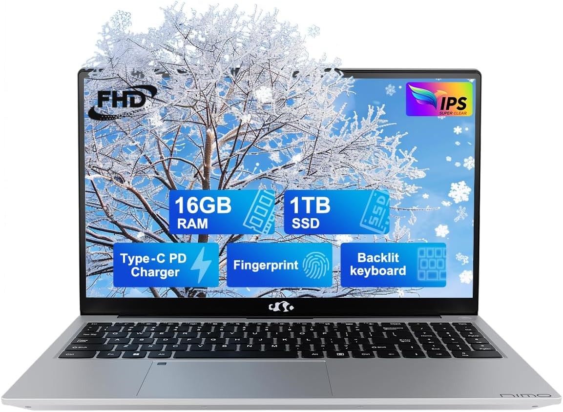 NIMO 15.6 FHD Student Laptop 16GB RAM 1TB SSD Intel Pentium Quad-Core N100 Win11