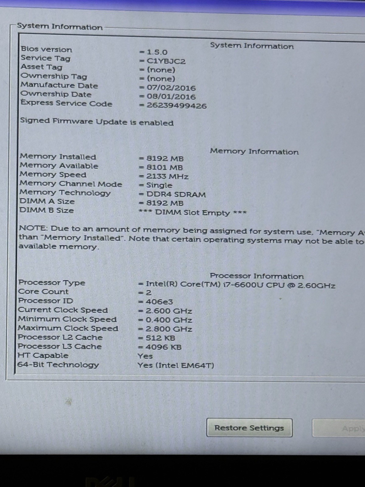 Dell Latitude E5470 14″ Laptop Intel Core I7 PARTS ONLY