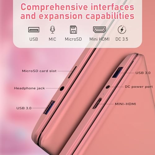 Student Laptop 15.6 Inch, Lightweight Notebook with 8GB RAM 256GB Rose Gold