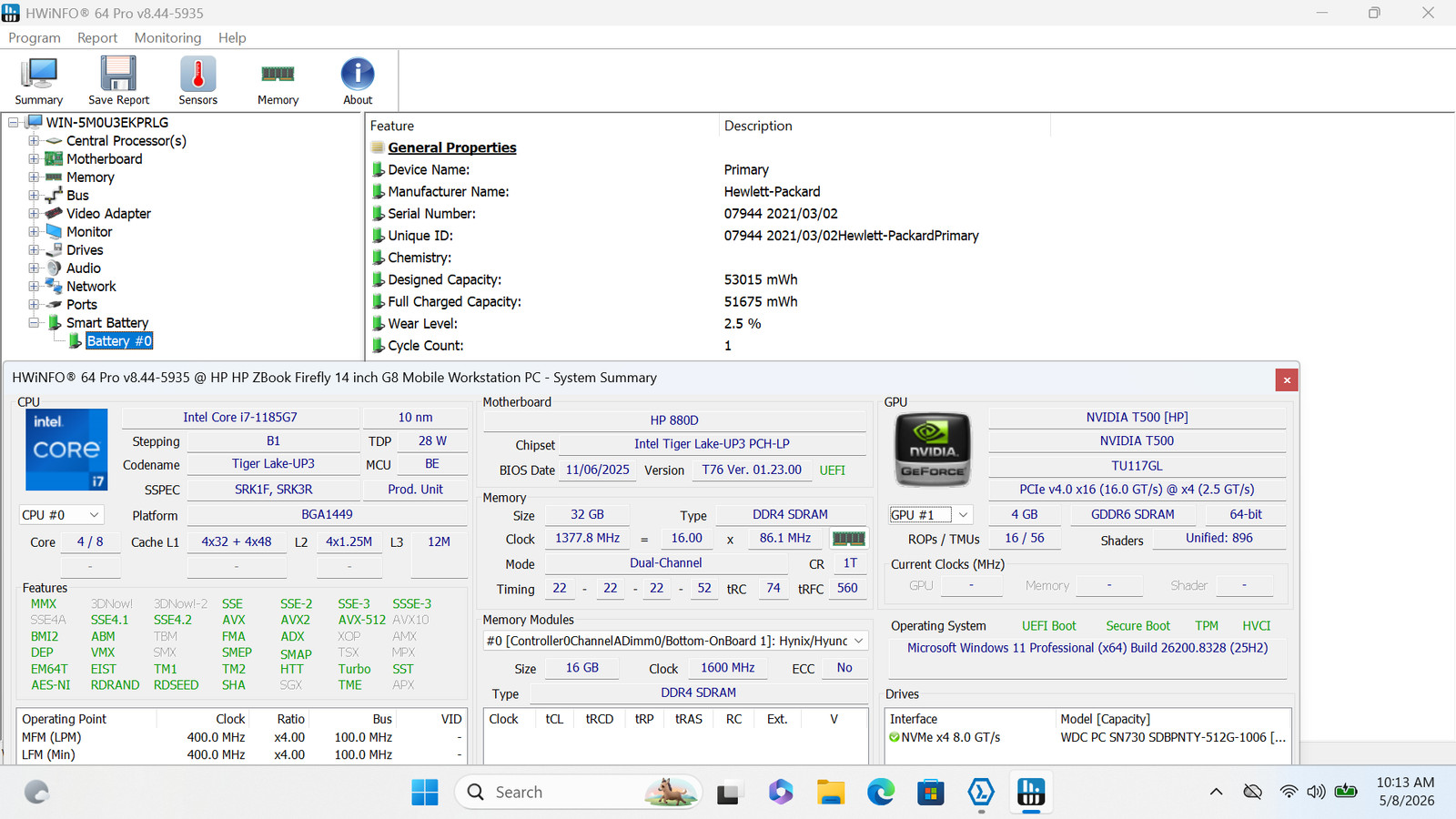 HP ZBook Firefly 14 G8 14″ FHD I7-1185G7 512GB SSD 32GB W11P T500 Webcam Backlit