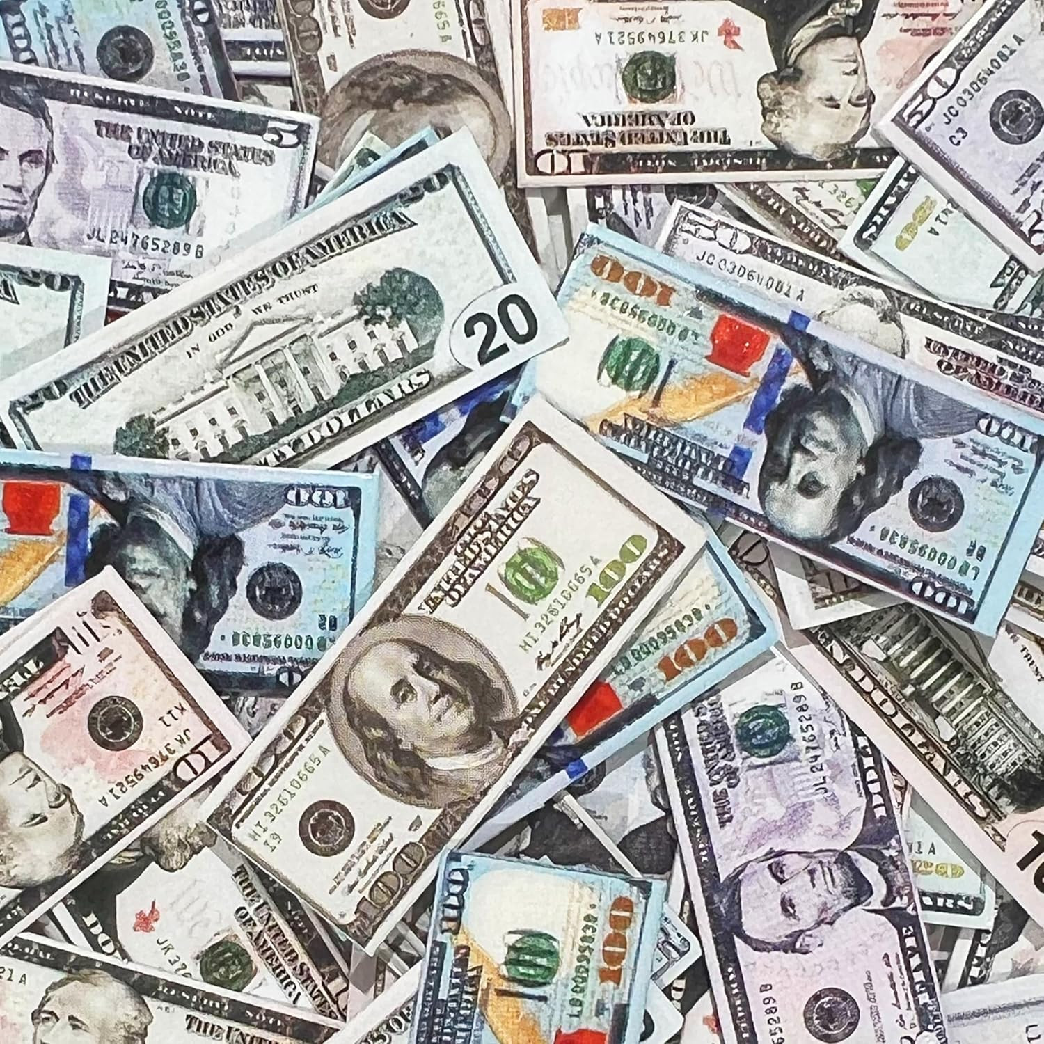 600PCS 1:12 Miniature Dollar Bills Set, Old Tiny Mixed Denominations Money