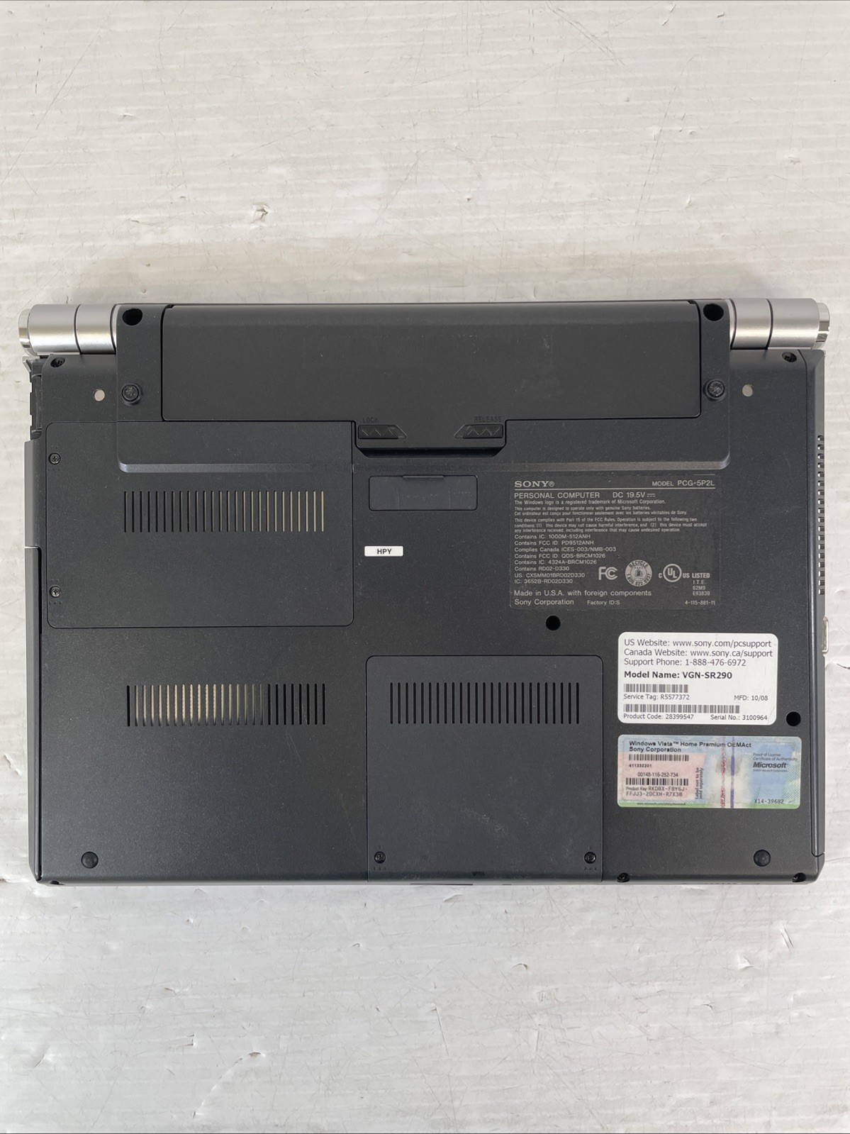 Sony VAIO VGN-SR290 Intel C2D P8400 2.26GHz 4GB RAM 100GB HDD Radeon Win10